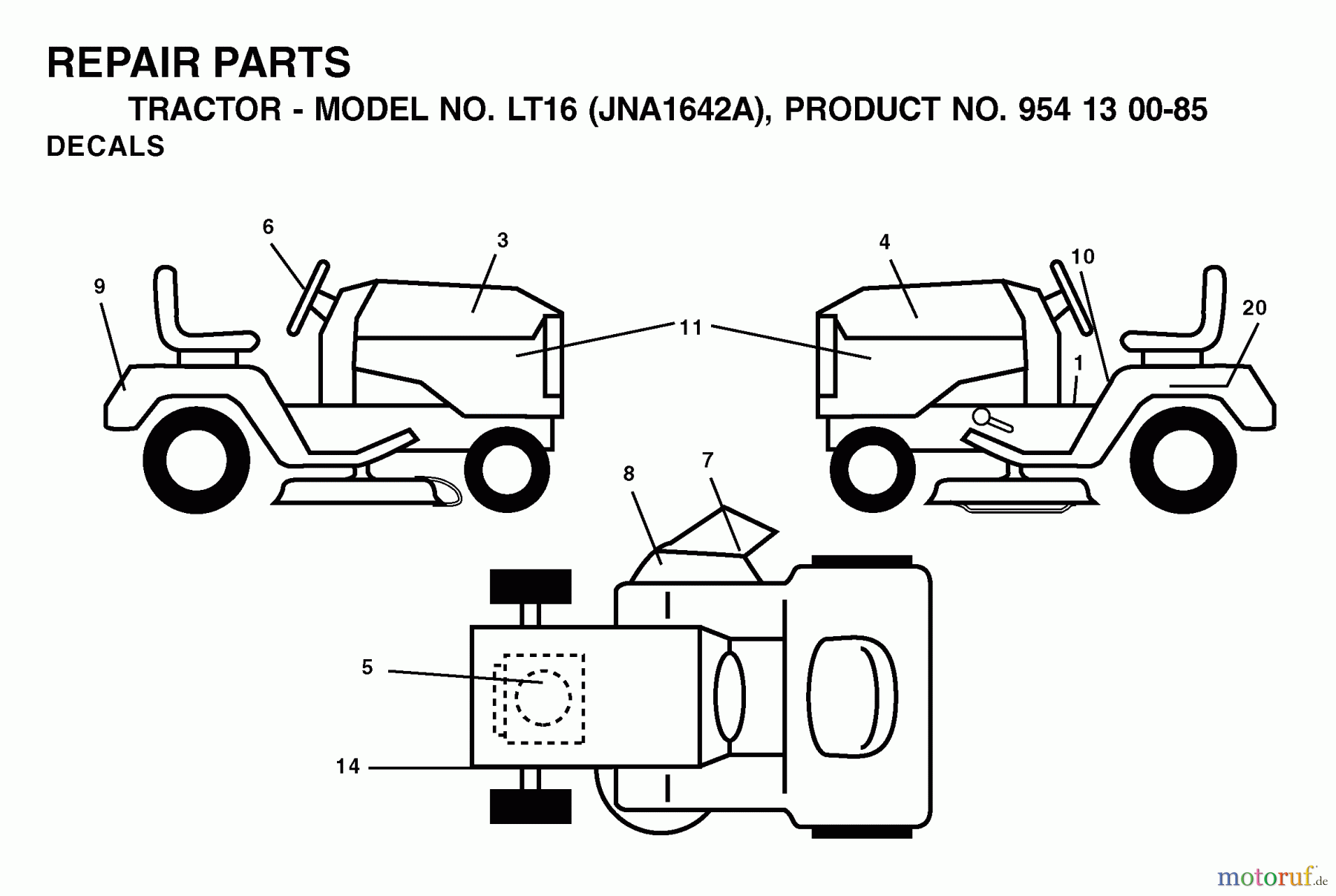 Jonsered Rasen und Garten Traktoren LT16 (JNA1642A, 954130085) - Jonsered Lawn & Garden Tractor (2003-01) DECALS