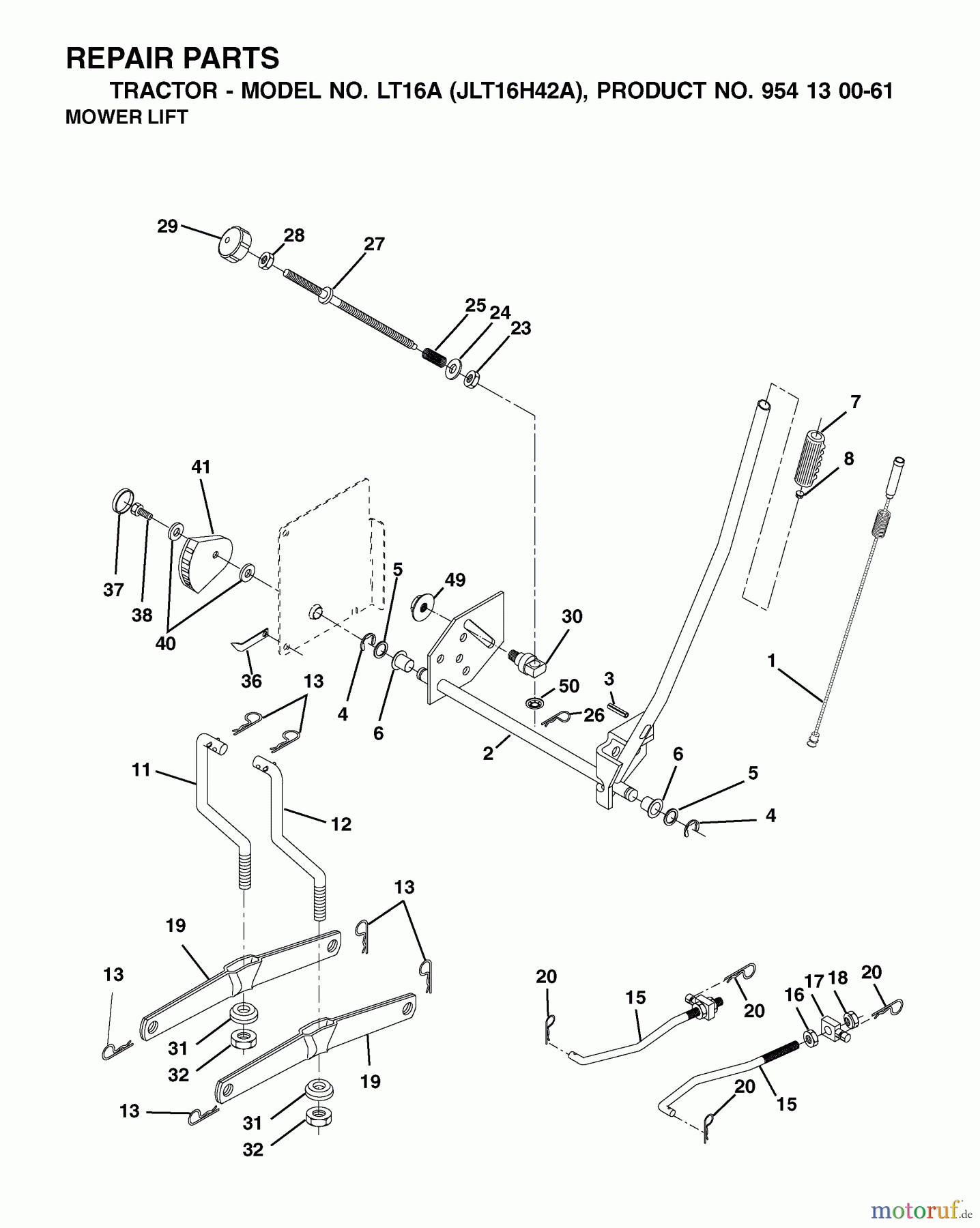  Jonsered Rasen  und Garten Traktoren LT16A (JLT16H42A, 954130061) - Jonsered Lawn & Garden Tractor (2002-06) MOWER LIFT / DECK LIFT