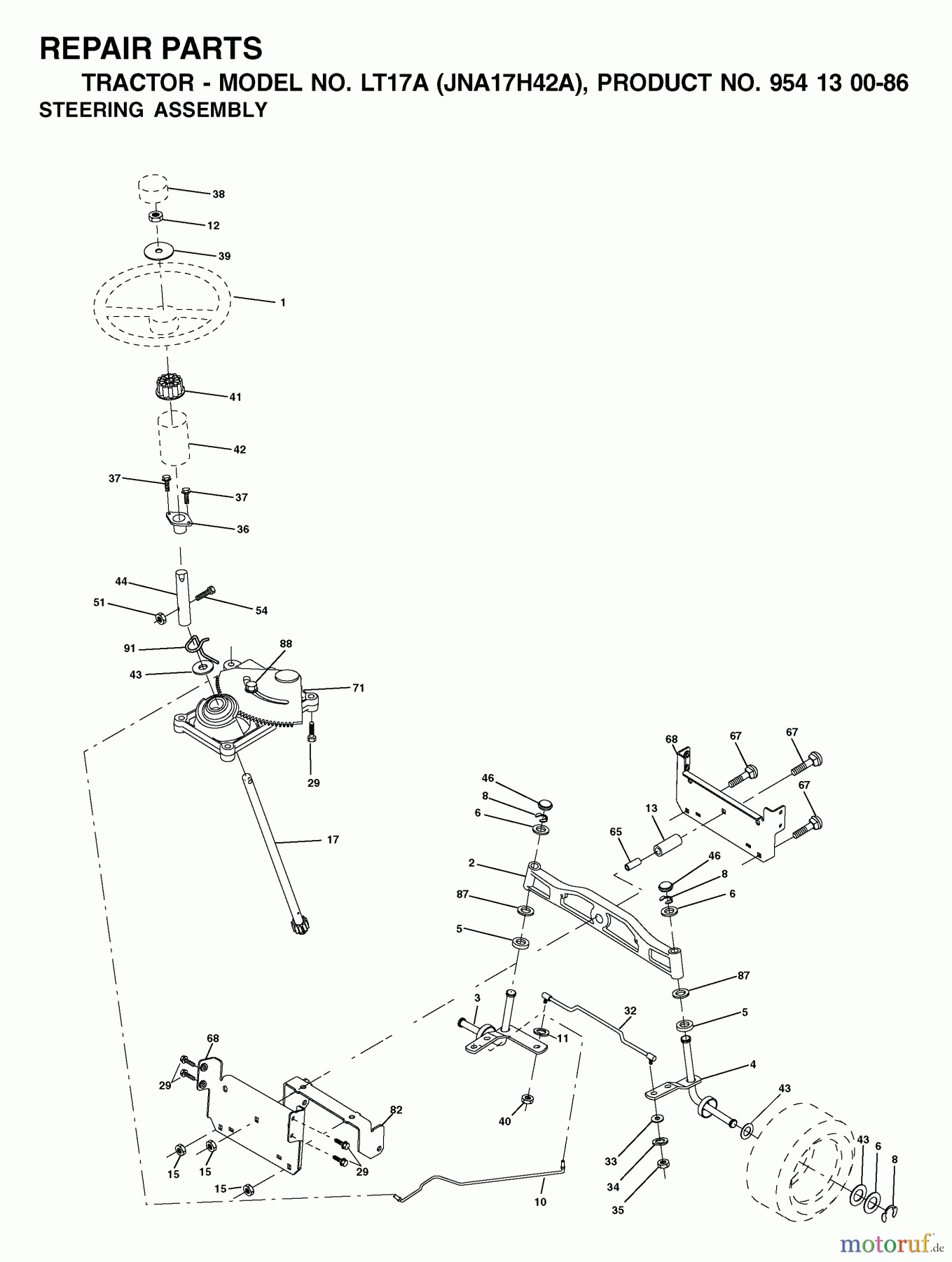  Jonsered Rasen  und Garten Traktoren LT17A (JNA17H42A, 954130086) - Jonsered Lawn & Garden Tractor (2003-01) STEERING