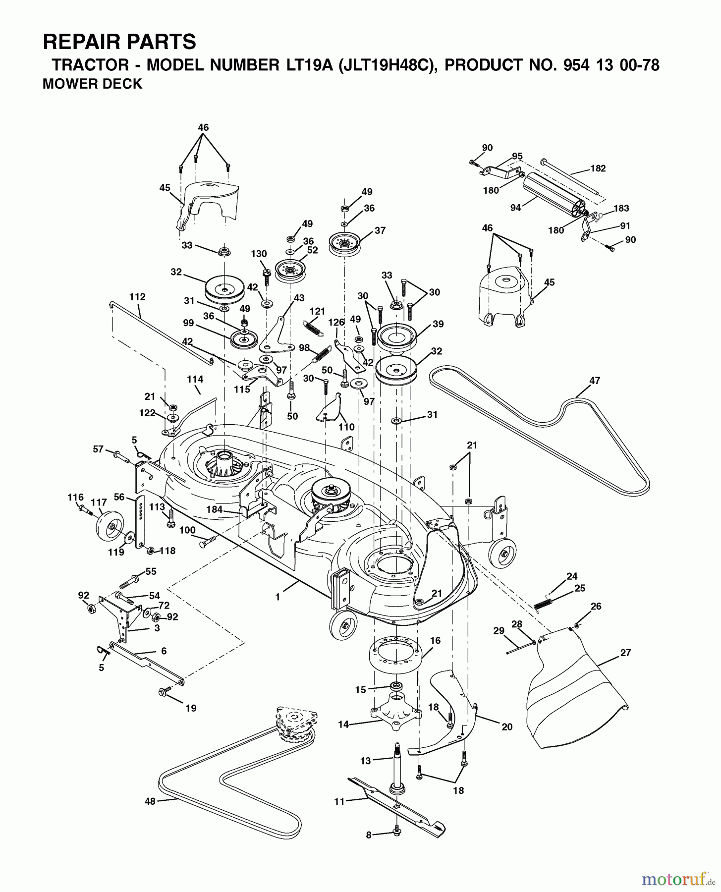  Jonsered Rasen  und Garten Traktoren LT19A (JLT19H48C, 954130078) - Jonsered Lawn & Garden Tractor (2002-09) MOWER DECK / CUTTING DECK