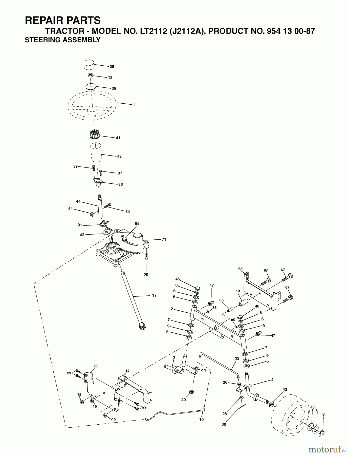  Jonsered Rasen  und Garten Traktoren LT2112 (J2112A, 954130087) - Jonsered Lawn & Garden Tractor (2003-01) STEERING