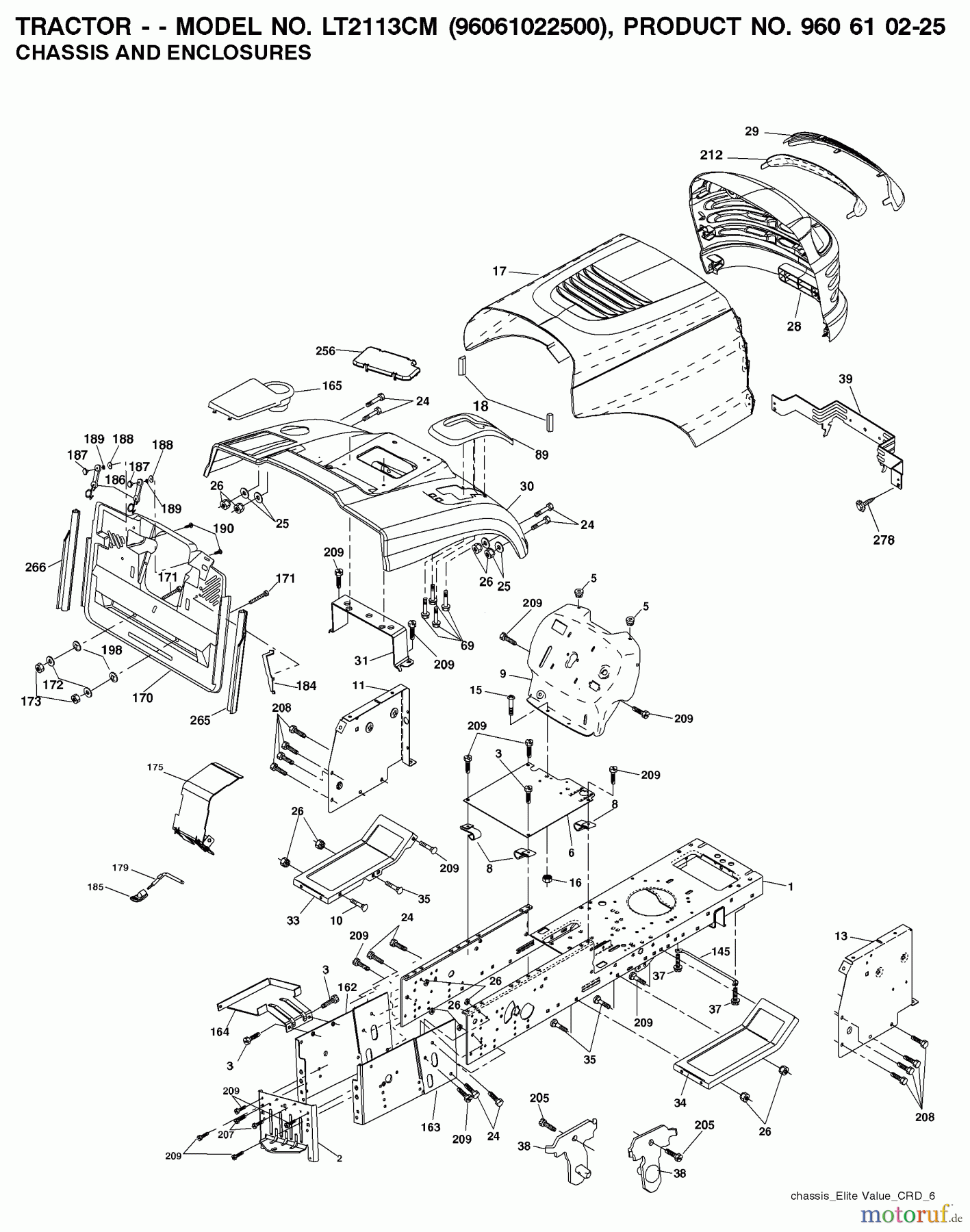  Jonsered Rasen  und Garten Traktoren LT2113 CM (96061022500) - Jonsered Lawn & Garden Tractor (2007-10) CHASSIS ENCLOSURES