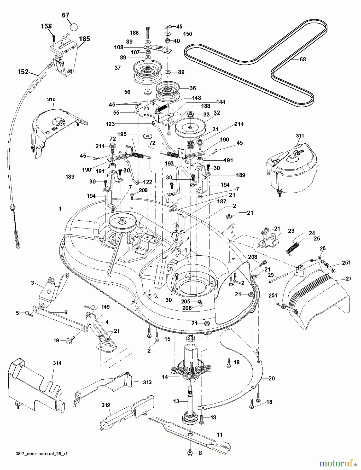 Jonsered Rasen und Garten Traktoren LT2114 A (96011030200) - Jonsered Lawn & Garden Tractor (2011-09) MOWER DECK / CUTTING DECK