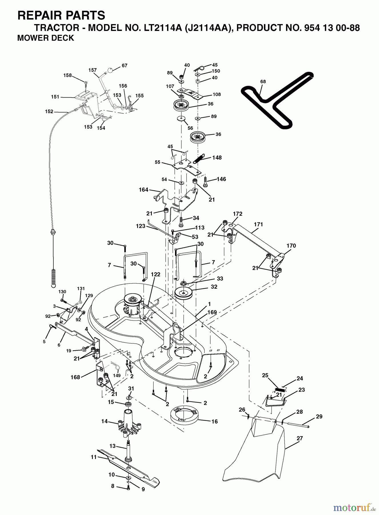  Jonsered Rasen  und Garten Traktoren LT2114 A (J2114AA, 954130088) - Jonsered Lawn & Garden Tractor (2003-01) MOWER DECK / CUTTING DECK