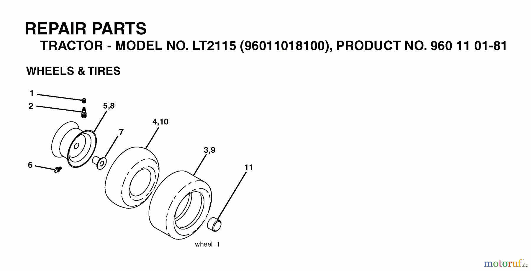 Jonsered Rasen und Garten Traktoren LT2115 (96011018100) - Jonsered Lawn & Garden Tractor (2006-05) WHEELS TIRES