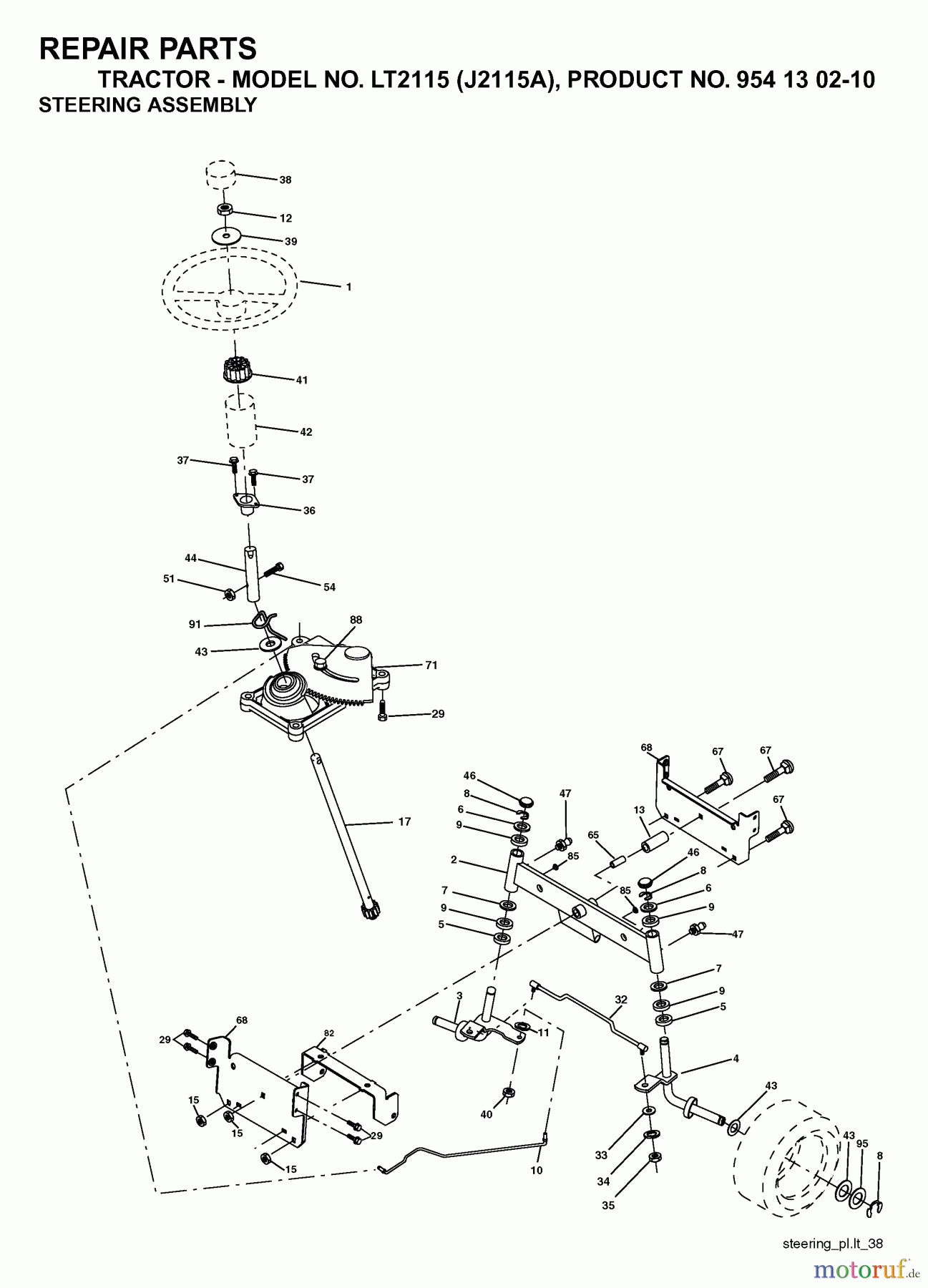  Jonsered Rasen  und Garten Traktoren LT2115 (J2115A, 954130210) - Jonsered Lawn & Garden Tractor (2004-01) STEERING