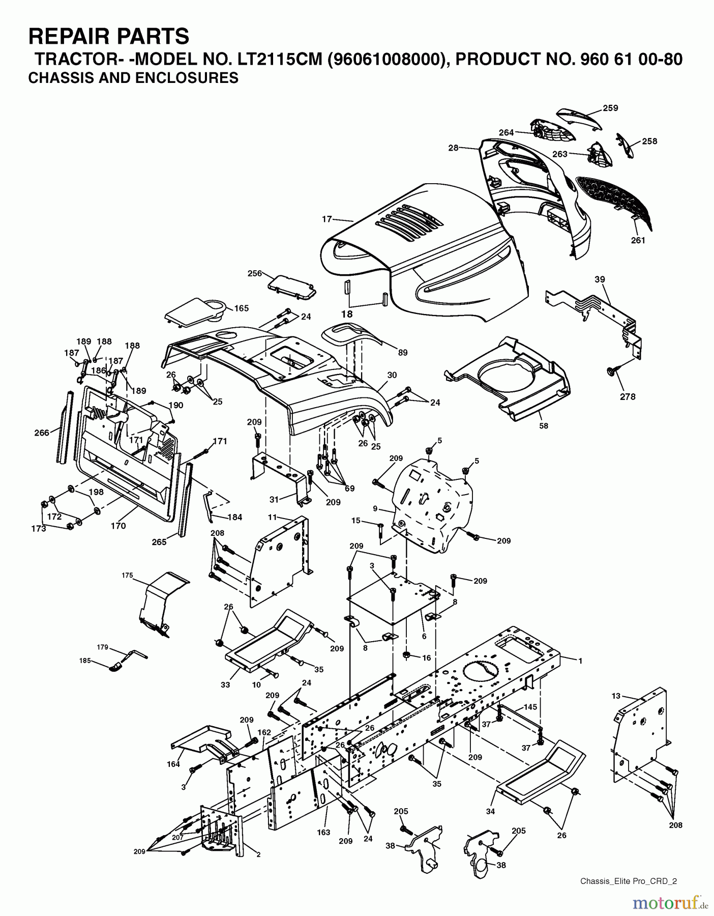  Jonsered Rasen  und Garten Traktoren LT2115 CM (96061008000) - Jonsered Lawn & Garden Tractor (2006-04) CHASSIS ENCLOSURES