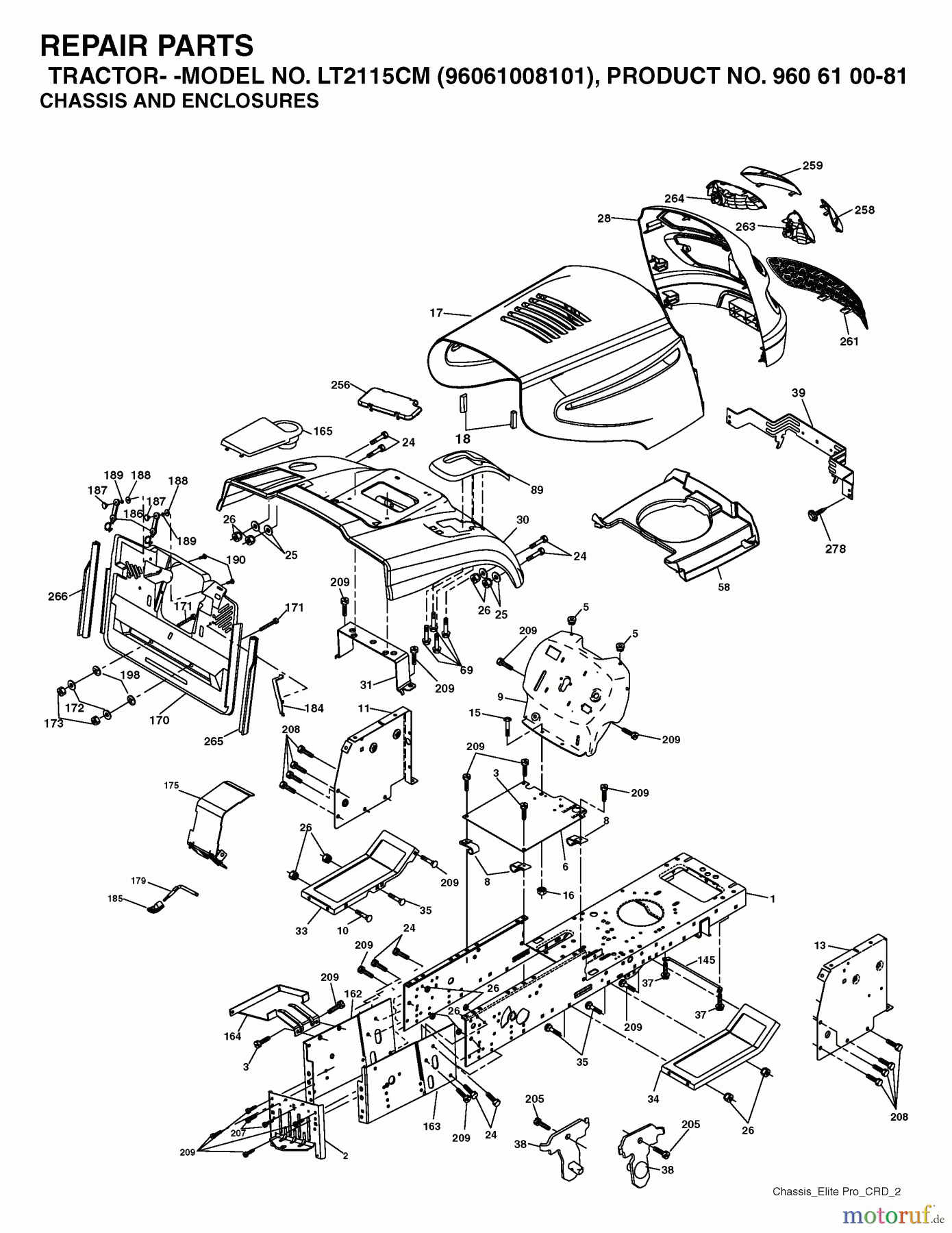  Jonsered Rasen  und Garten Traktoren LT2115 CM (96061008101) - Jonsered Lawn & Garden Tractor (2006-05) CHASSIS ENCLOSURES