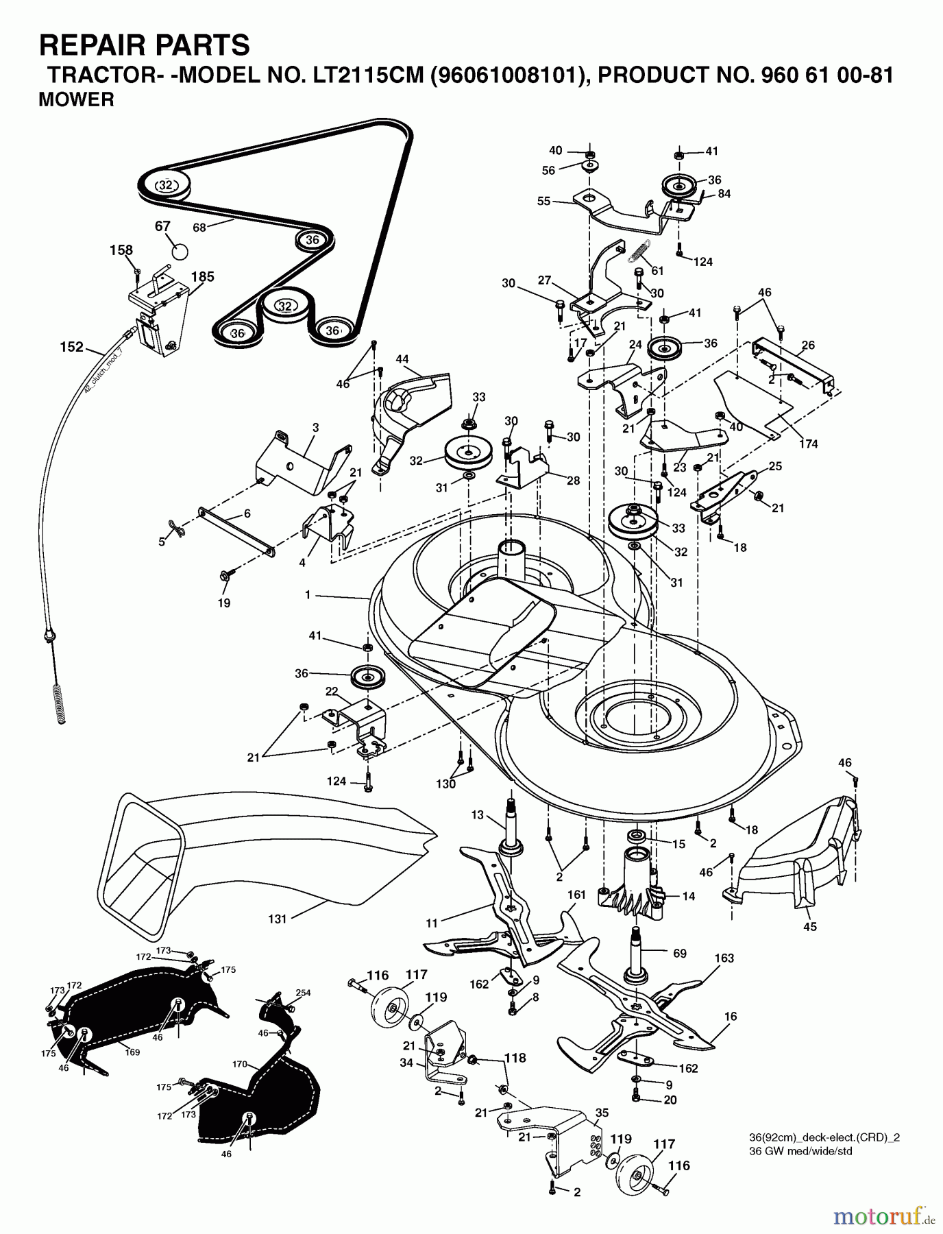 Jonsered Rasen und Garten Traktoren LT2115 CM (96061008101) - Jonsered Lawn & Garden Tractor (2006-05) MOWER DECK / CUTTING DECK