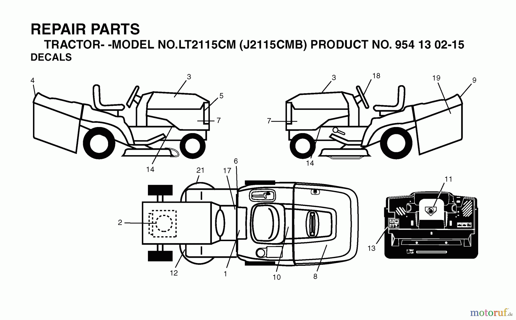  Jonsered Rasen  und Garten Traktoren LT2115 CM (J2115CMB, 954130215) - Jonsered Lawn & Garden Tractor (2004-06) DECALS