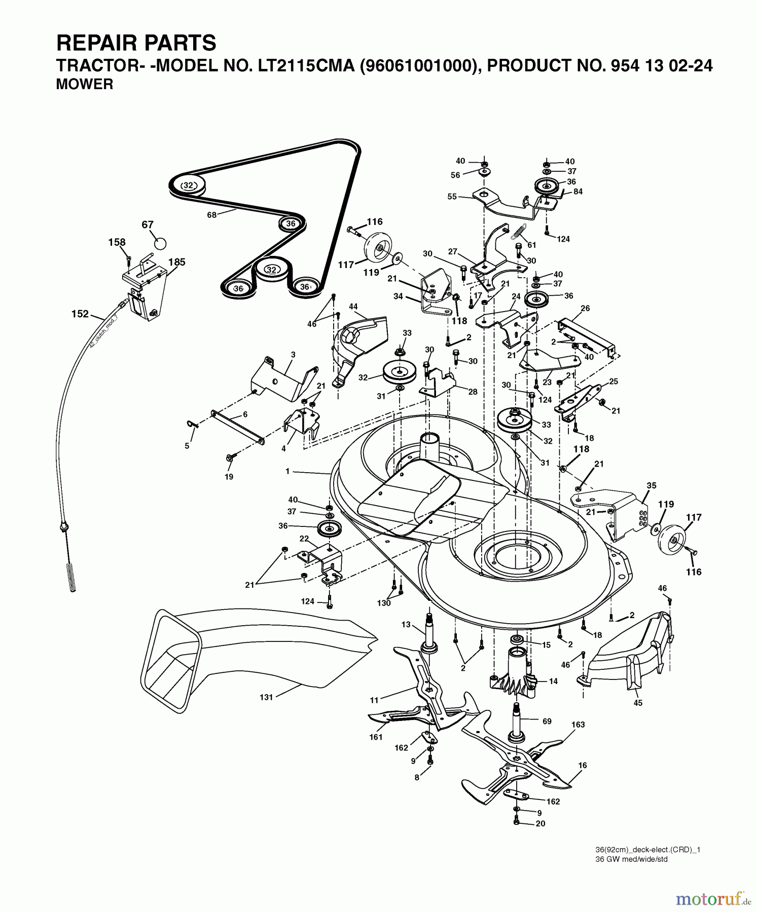 Jonsered Rasen und Garten Traktoren LT2115 CMA (96061001000) - Jonsered Lawn & Garden Tractor (2005-01) MOWER DECK / CUTTING DECK