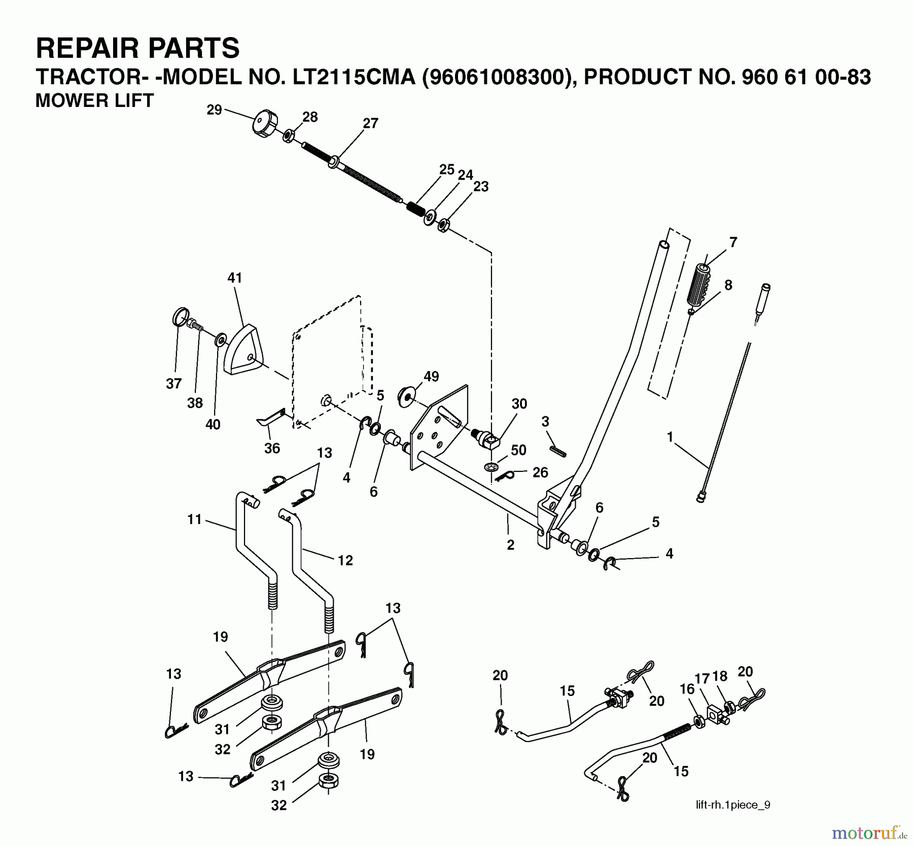 Jonsered Rasen und Garten Traktoren LT2115 CMA (96061008300) - Jonsered Lawn & Garden Tractor (2006-04) MOWER LIFT / DECK LIFT