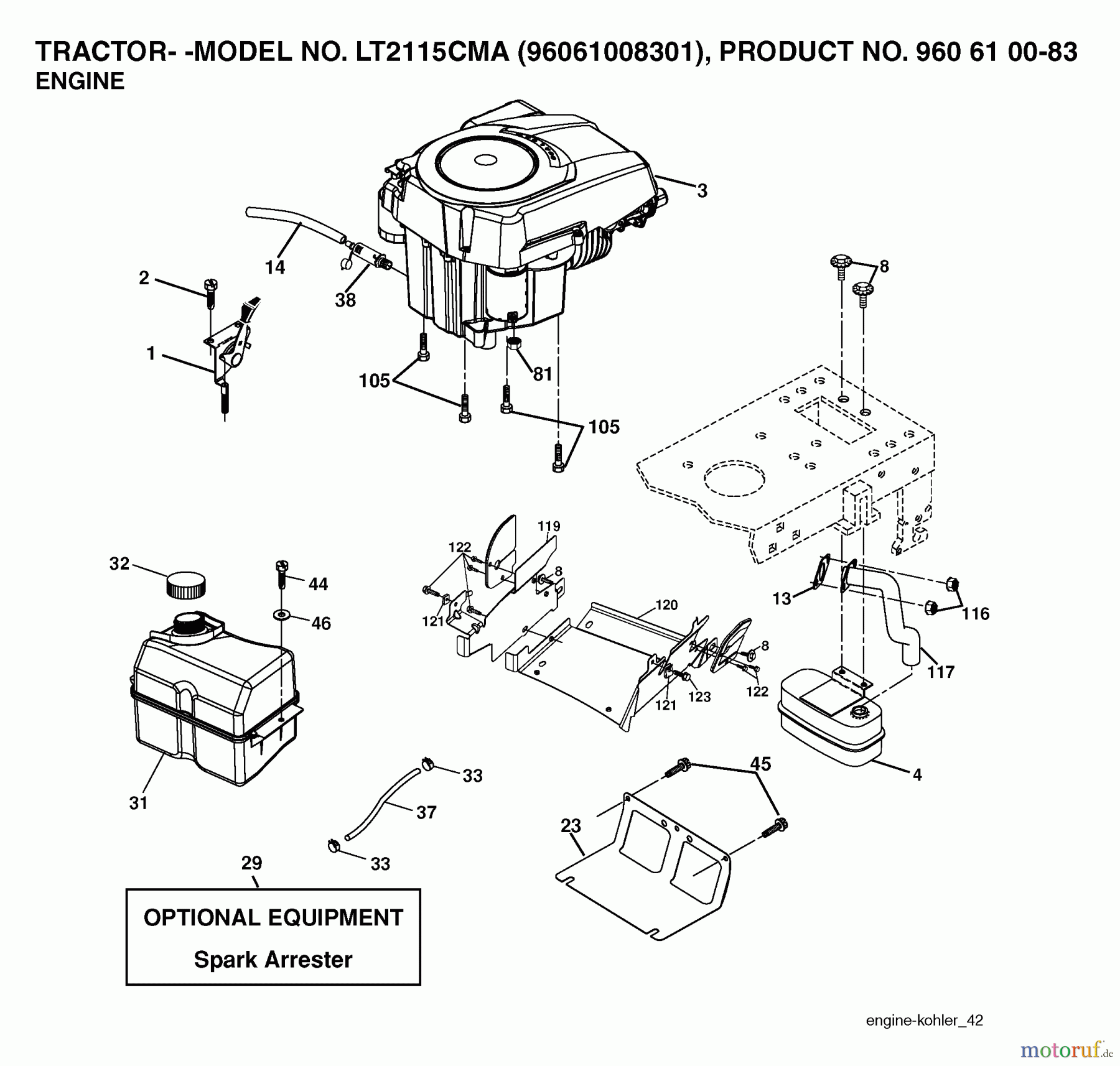 Jonsered Rasen und Garten Traktoren LT2115 CMA (96061008301) - Jonsered Lawn & Garden Tractor (2006-06) ENGINE