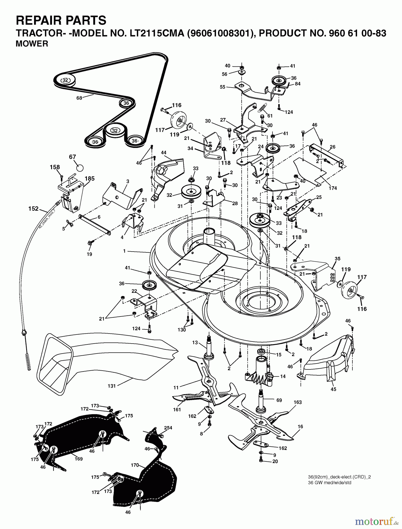 Jonsered Rasen und Garten Traktoren LT2115 CMA (96061008301) - Jonsered Lawn & Garden Tractor (2006-06) MOWER DECK / CUTTING DECK