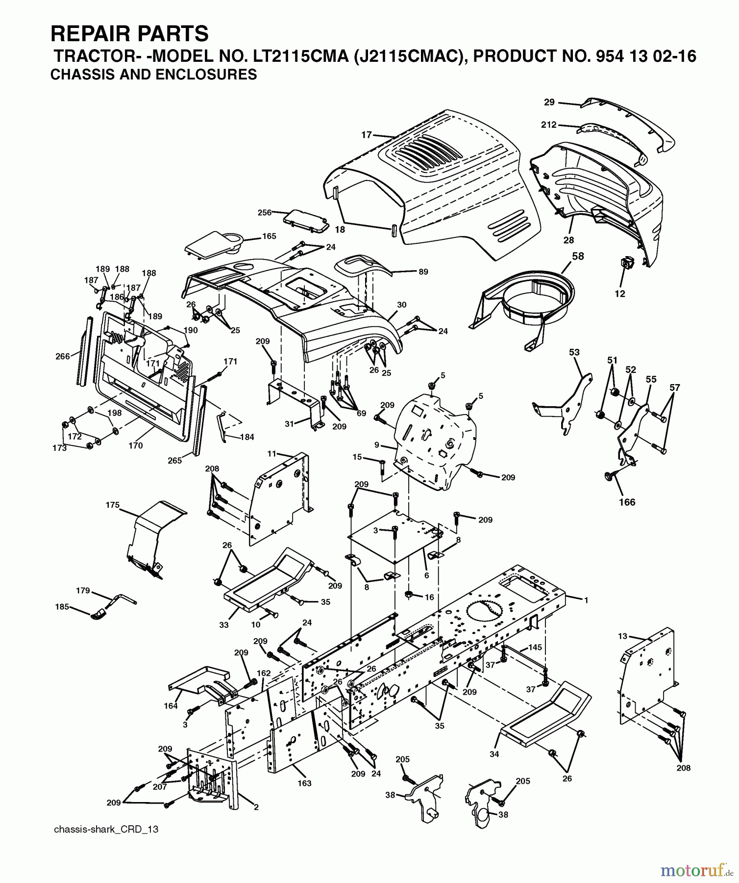 Jonsered Rasen und Garten Traktoren LT2115 CMA (J2115CMAC, 954130216) - Jonsered Lawn & Garden Tractor (2004-06) CHASSIS ENCLOSURES