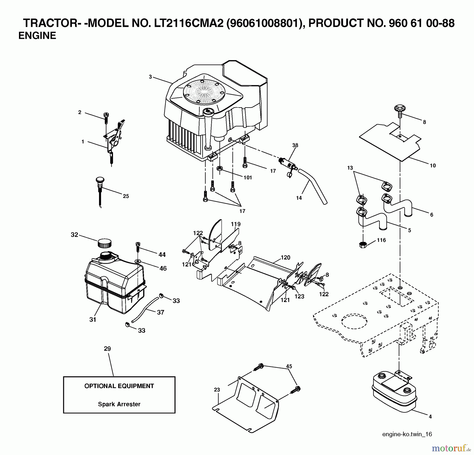 Jonsered Rasen und Garten Traktoren LT2116 CMA2 (96061008801) - Jonsered Lawn & Garden Tractor (2006-06) ENGINE