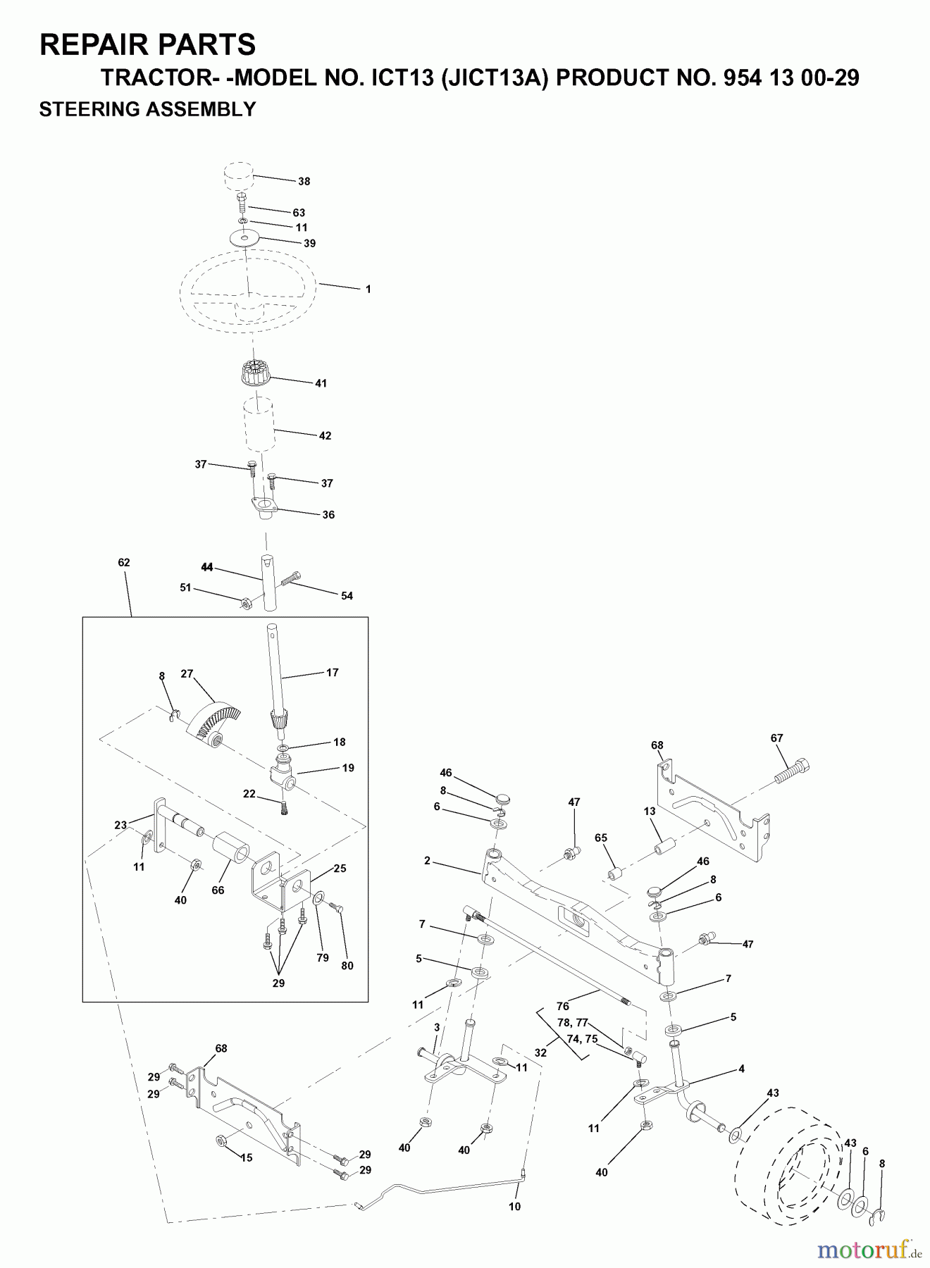  Jonsered Rasen  und Garten Traktoren ICT13 (JICT13A, 954130029) - Jonsered Lawn & Garden Tractor (1999-03) STEERING