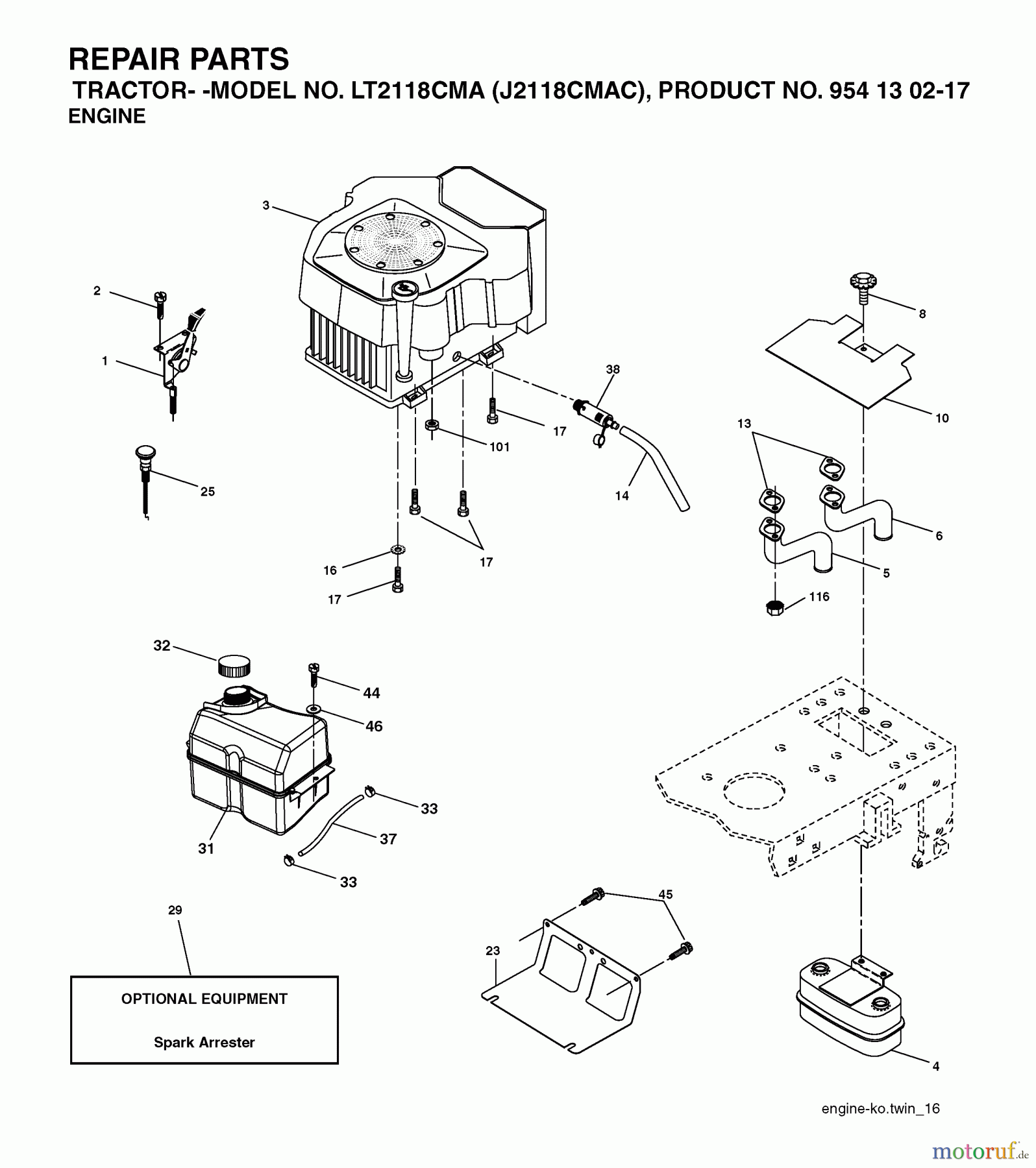  Jonsered Rasen  und Garten Traktoren LT2118 CMA (J2118CMAC, 954130217) - Jonsered Lawn & Garden Tractor (2004-06) ENGINE