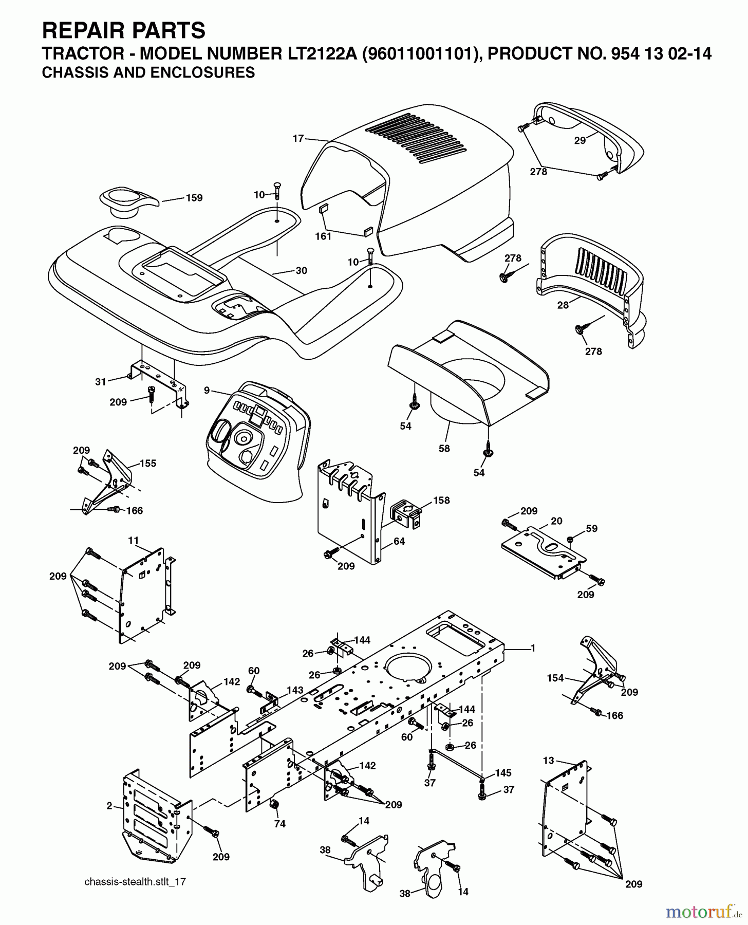 Jonsered Rasen und Garten Traktoren LT2122 A (96011001101) - Jonsered Lawn & Garden Tractor (2005-05) CHASSIS ENCLOSURES