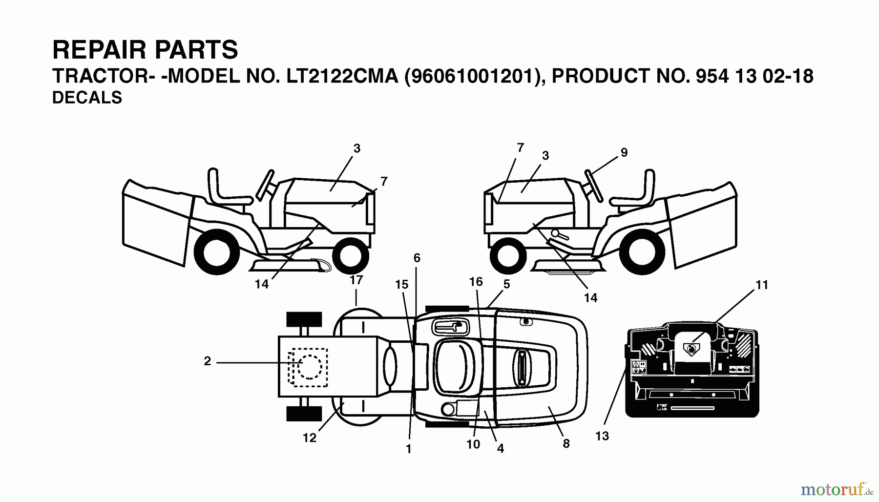  Jonsered Rasen  und Garten Traktoren LT2122 CMA (96061001201) - Jonsered Lawn & Garden Tractor (2005-04) DECALS