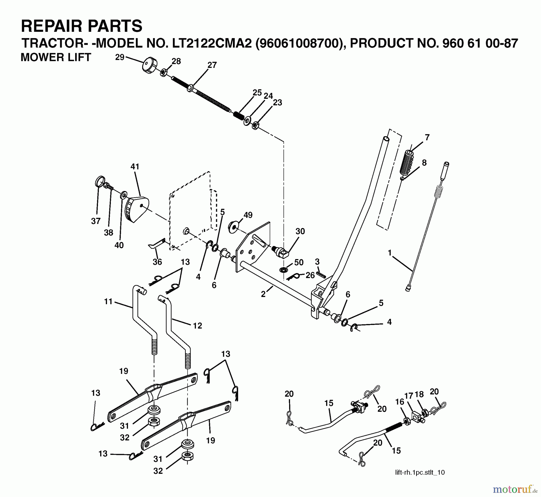  Jonsered Rasen  und Garten Traktoren LT2122 CMA2 (96061008700) - Jonsered Lawn & Garden Tractor (2006-04) MOWER LIFT / DECK LIFT