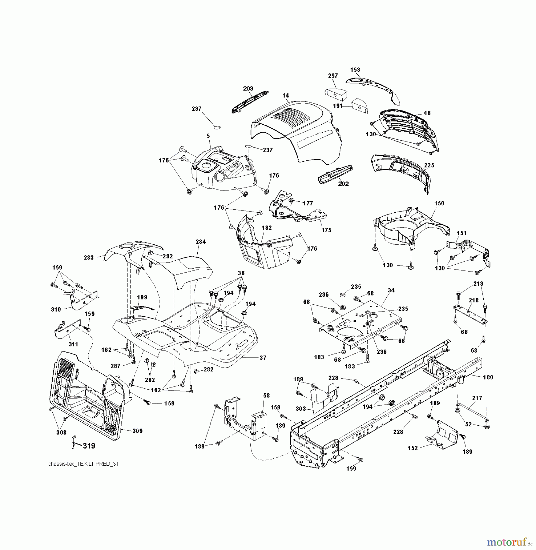 Jonsered Rasen und Garten Traktoren LT2213 C (96041008900) - Jonsered Lawn & Garden Tractor (2009-02) CHASSIS ENCLOSURES