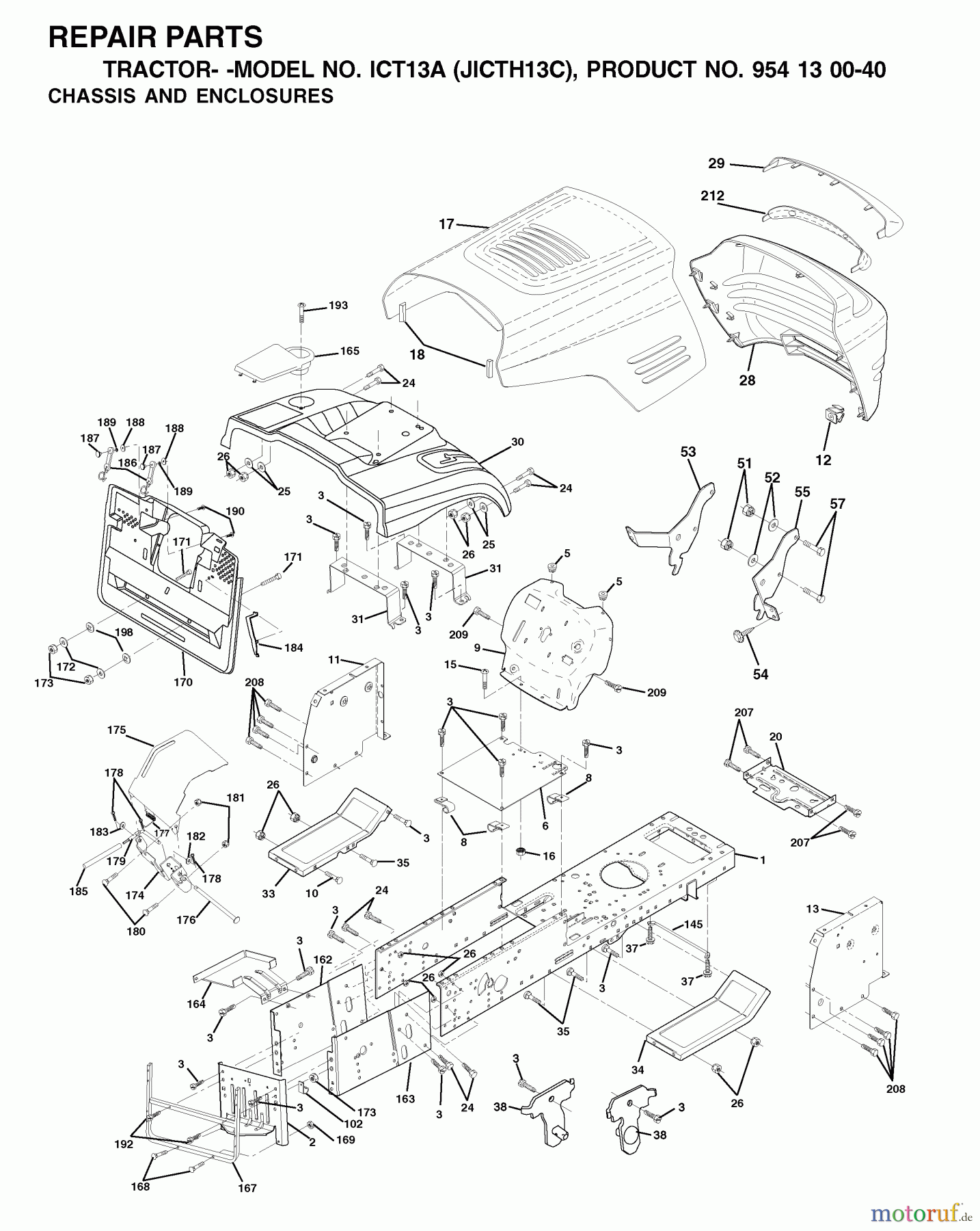 Jonsered Rasen und Garten Traktoren ICT13A (JICTH13C, 954130040) - Jonsered Lawn & Garden Tractor (2001-02) CHASSIS ENCLOSURES