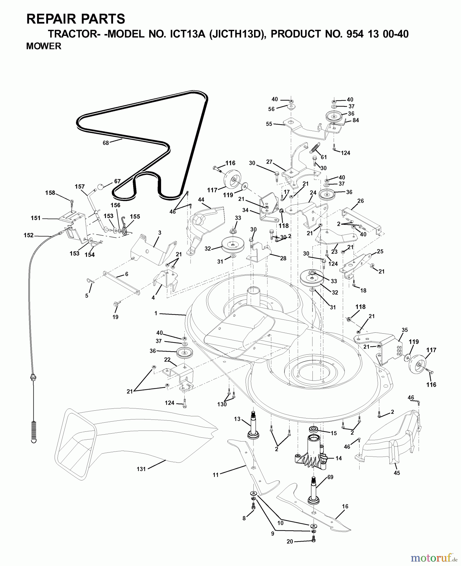 Jonsered Rasen und Garten Traktoren ICT13A (JICTH13D, 954130040) - Jonsered Lawn & Garden Tractor (2001-02) MOWER DECK / CUTTING DECK