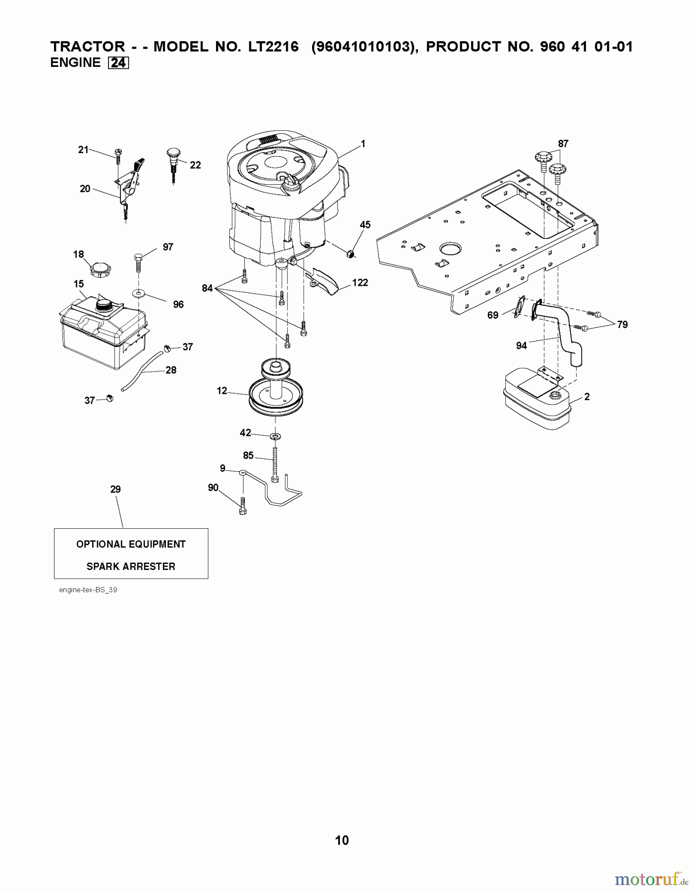 Jonsered Rasen und Garten Traktoren LT2216 (96041010104) - Jonsered Lawn & Garden Tractor (2011-01) ENGINE