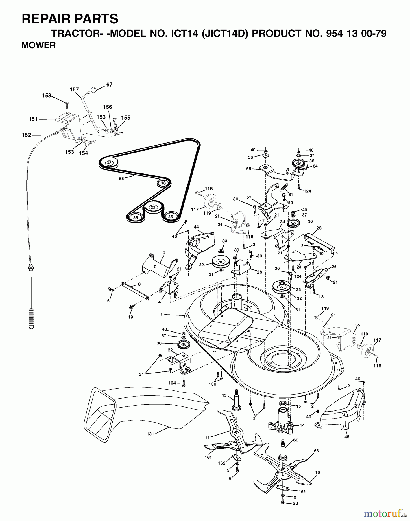 Jonsered Rasen und Garten Traktoren ICT14 (JICT14D, 954130079) - Jonsered Lawn & Garden Tractor (2002-06) MOWER DECK / CUTTING DECK
