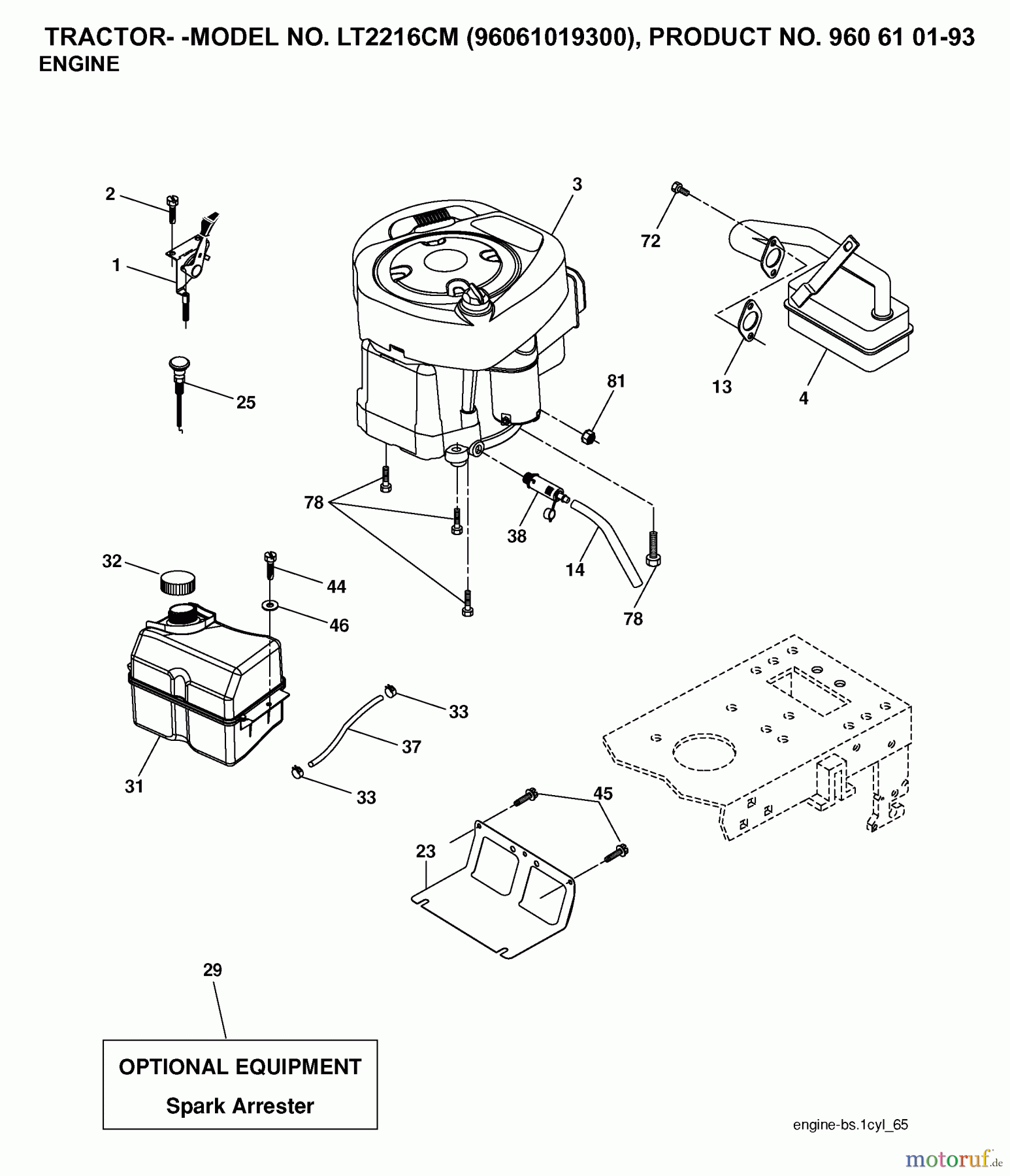 Jonsered Rasen und Garten Traktoren LT2216 CM (96061019300) - Jonsered Lawn & Garden Tractor (2007-02) ENGINE