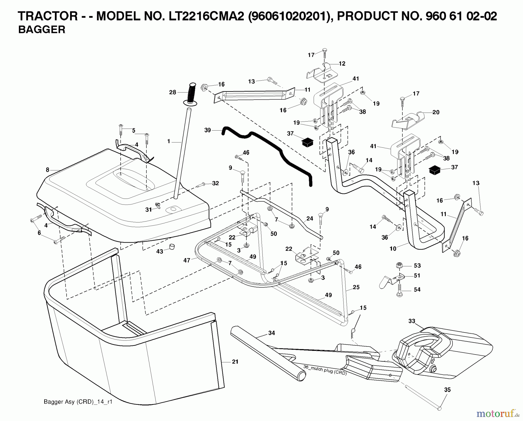 Jonsered Rasen und Garten Traktoren LT2216 CMA2 (96061020201) - Jonsered Lawn & Garden Tractor (2007-10) BAGGER