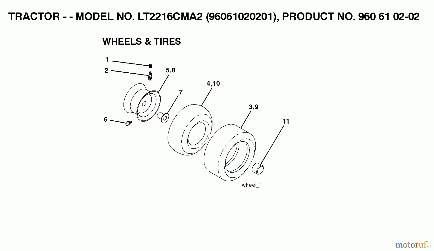 Jonsered Rasen und Garten Traktoren LT2216 CMA2 (96061020201) - Jonsered Lawn & Garden Tractor (2007-10) WHEELS TIRES