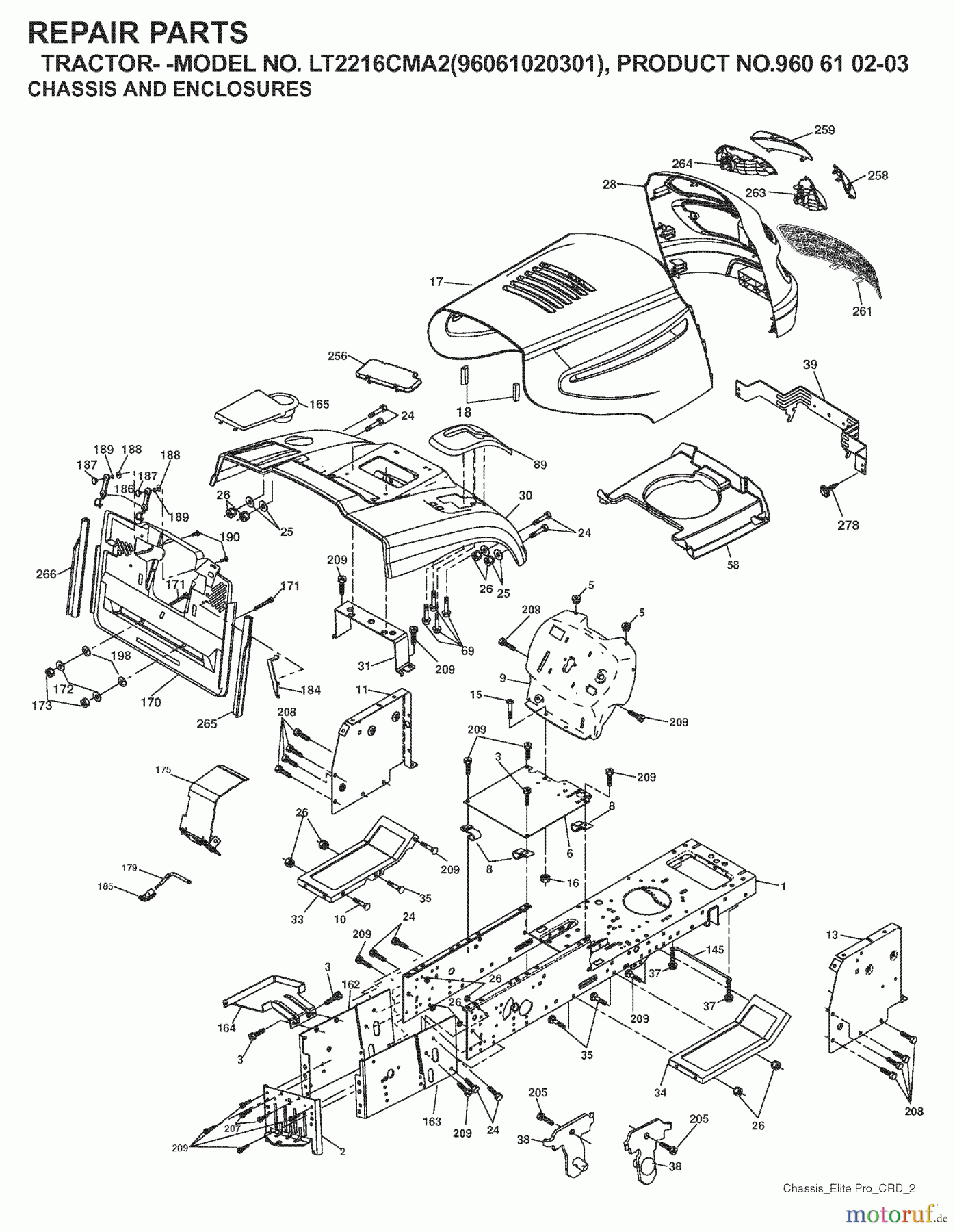 Jonsered Rasen und Garten Traktoren LT2216 CMA2 (96061020301) - Jonsered Lawn & Garden Tractor (2007-05) CHASSIS ENCLOSURES