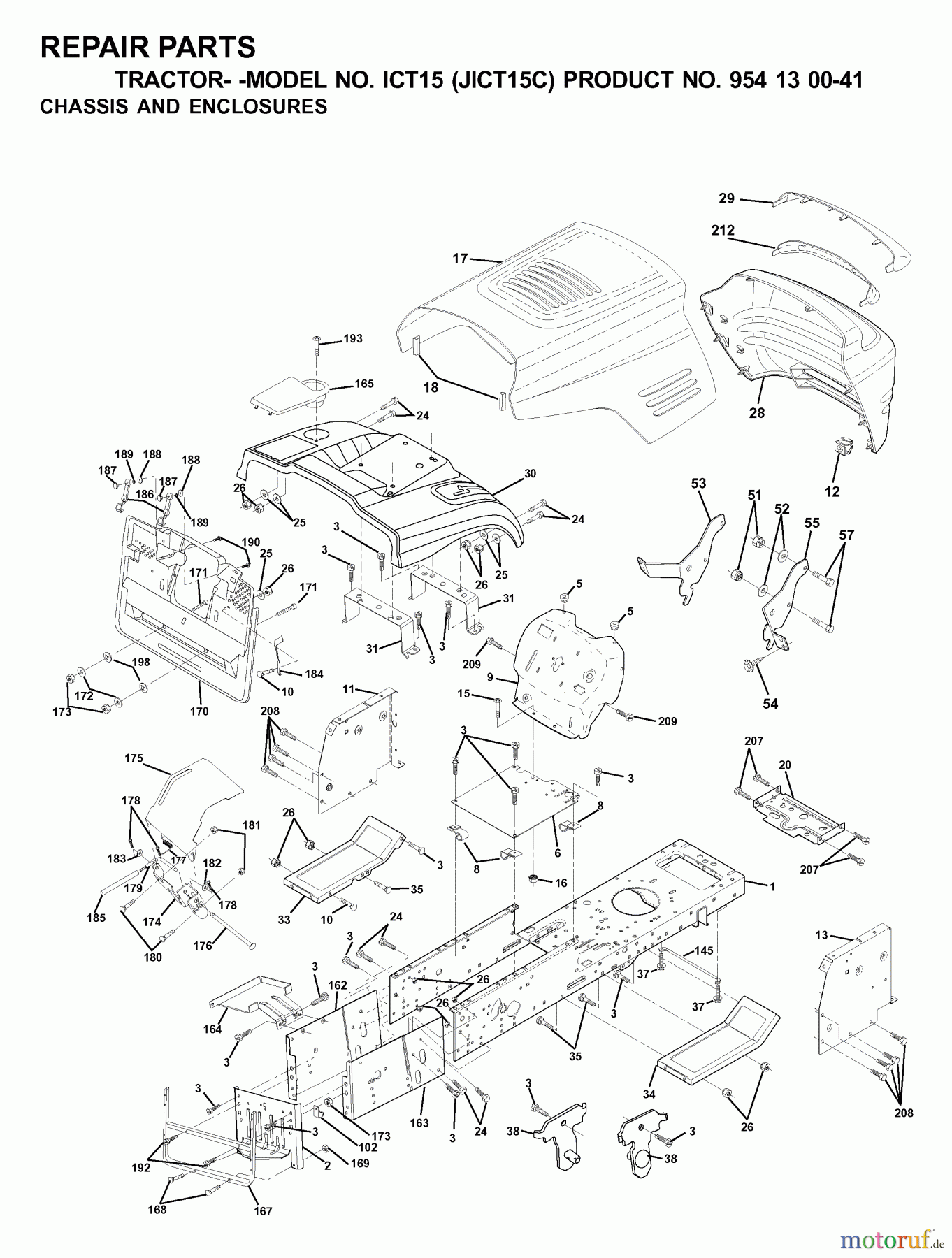  Jonsered Rasen  und Garten Traktoren ICT15 (JICT15C, 954130041) - Jonsered Lawn & Garden Tractor (2000-04) CHASSIS ENCLOSURES