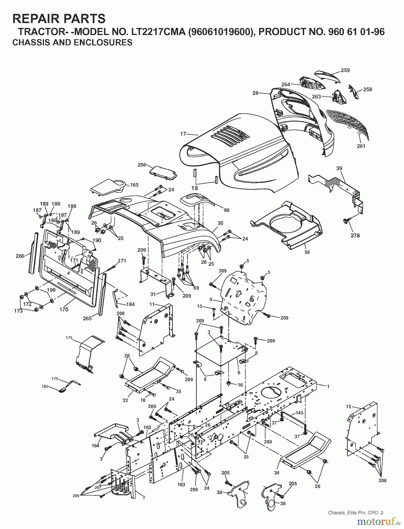  Jonsered Rasen  und Garten Traktoren LT2217 CMA (96061019600) - Jonsered Lawn & Garden Tractor (2007-01) CHASSIS ENCLOSURES