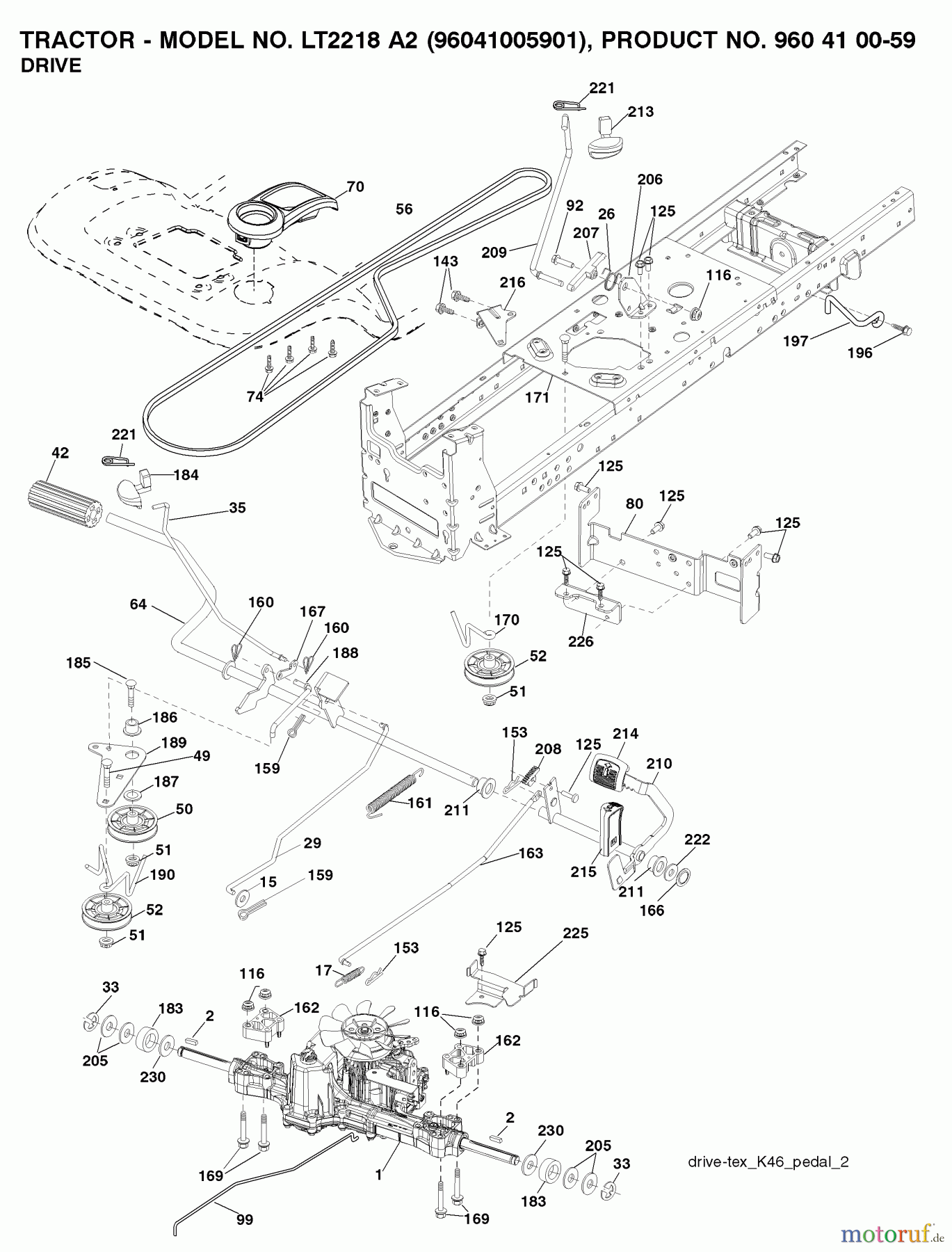 Jonsered Rasen und Garten Traktoren LT2218 A2 (96041005901) - Jonsered Lawn & Garden Tractor (2008-01) DRIVE