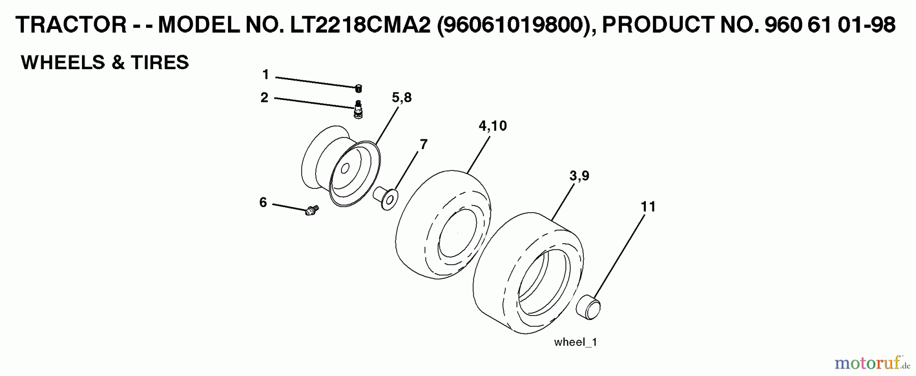 Jonsered Rasen und Garten Traktoren LT2218 CMA2 (96061019800) - Jonsered Lawn & Garden Tractor (2007-04) WHEELS TIRES