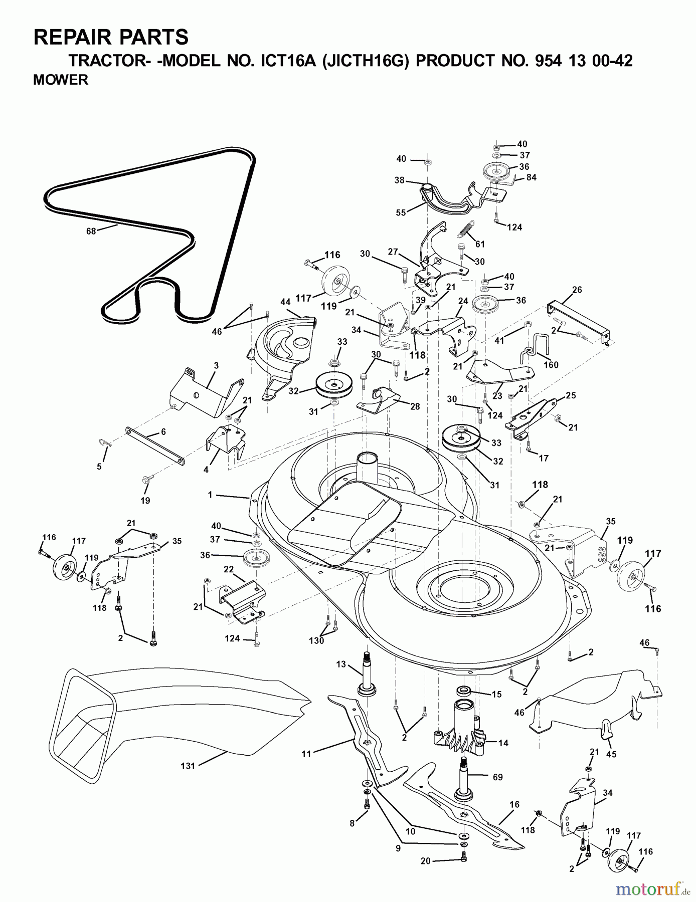 Jonsered Rasen und Garten Traktoren ICT16A (JICTH16G, 954130042) - Jonsered Lawn & Garden Tractor (2001-02) MOWER DECK / CUTTING DECK