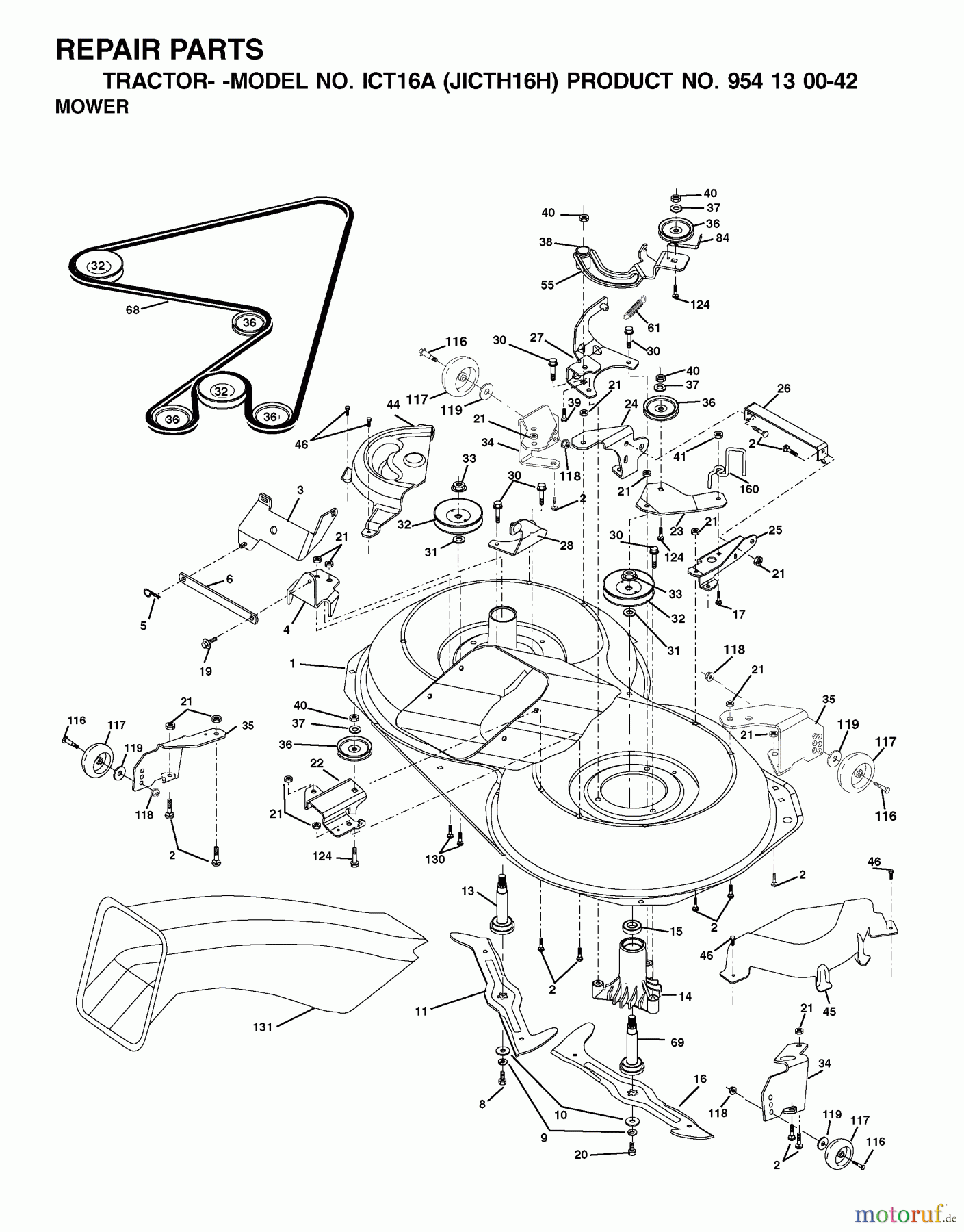 Jonsered Rasen und Garten Traktoren ICT16A (JICTH16H, 954130042) - Jonsered Lawn & Garden Tractor (2002-01) MOWER DECK / CUTTING DECK