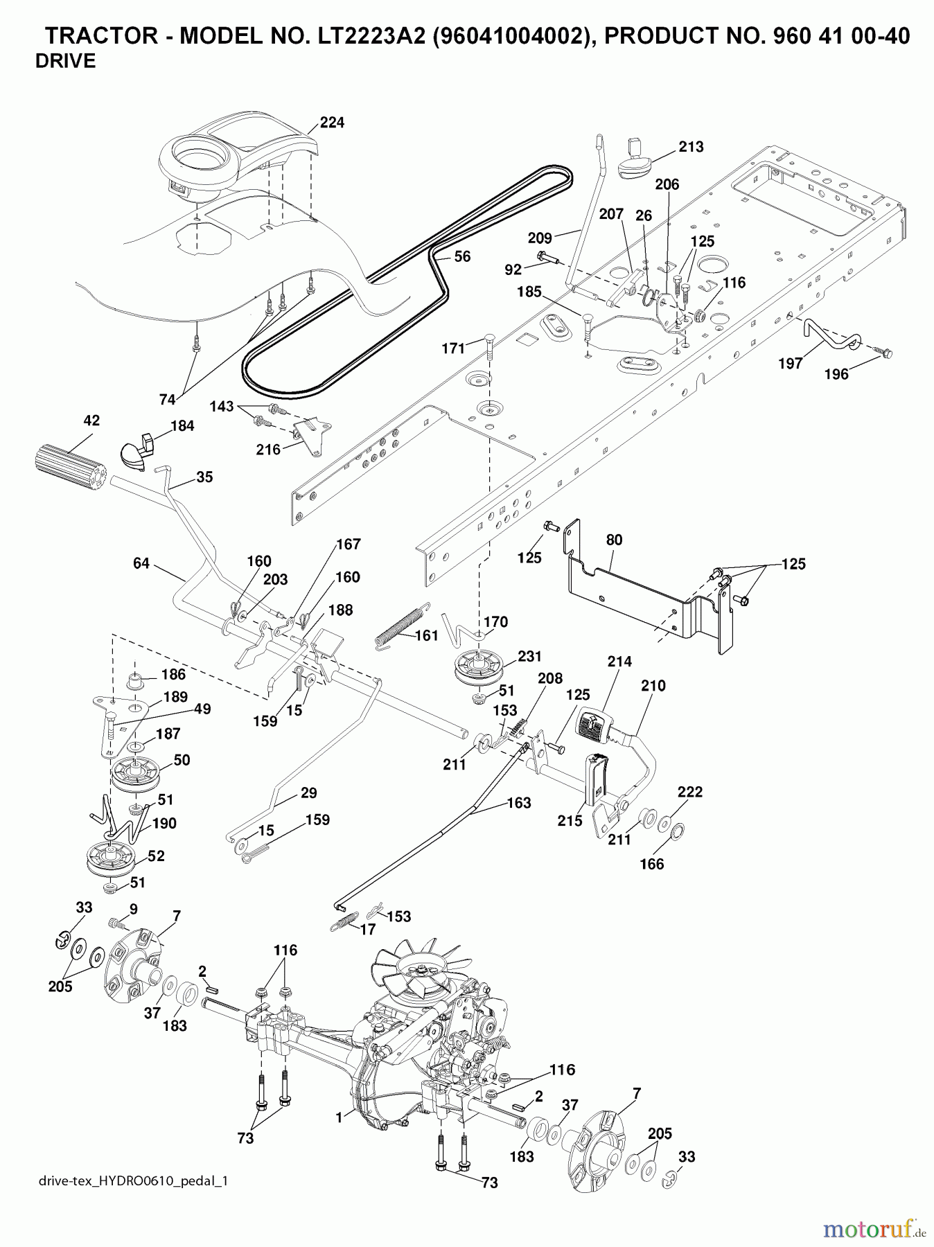 Jonsered Rasen und Garten Traktoren LT2223 A2 (96041004103) - Jonsered Lawn & Garden Tractor (2008-01) DRIVE