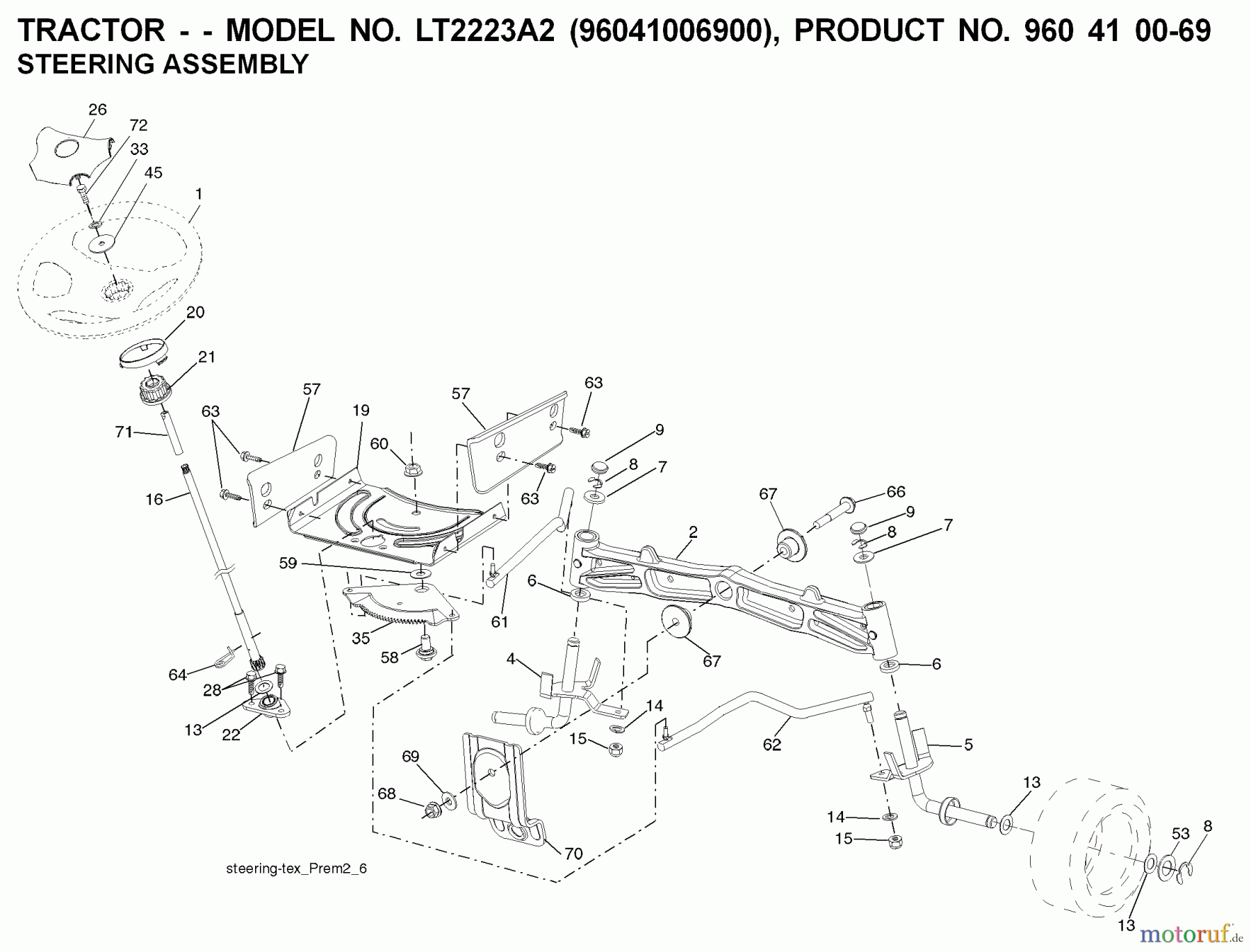  Jonsered Rasen  und Garten Traktoren LT2223 A2 (96041006900) - Jonsered Lawn & Garden Tractor (2008-02) STEERING