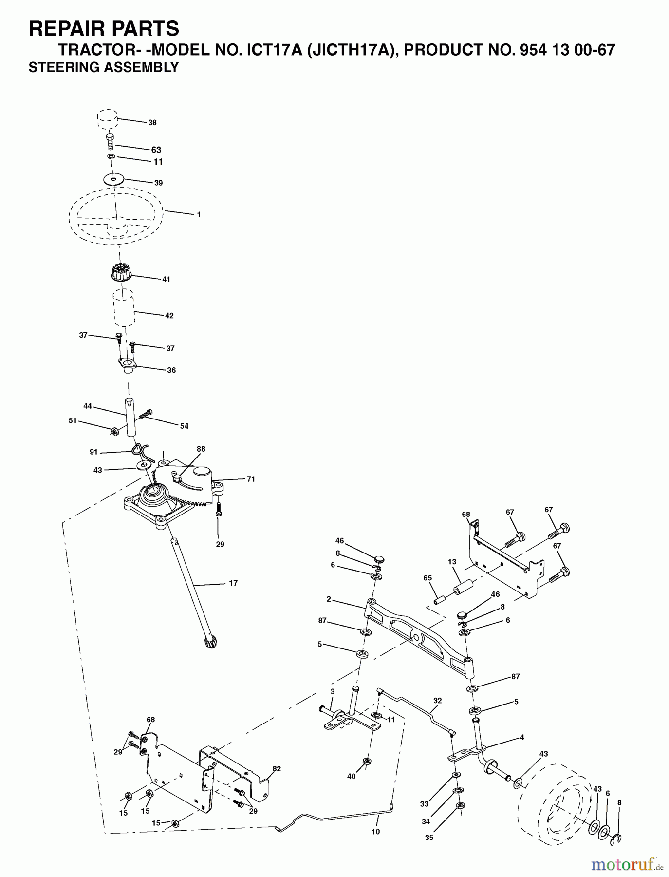  Jonsered Rasen  und Garten Traktoren ICT17A (JICTH17A, 954130067) - Jonsered Lawn & Garden Tractor (2002-02) STEERING