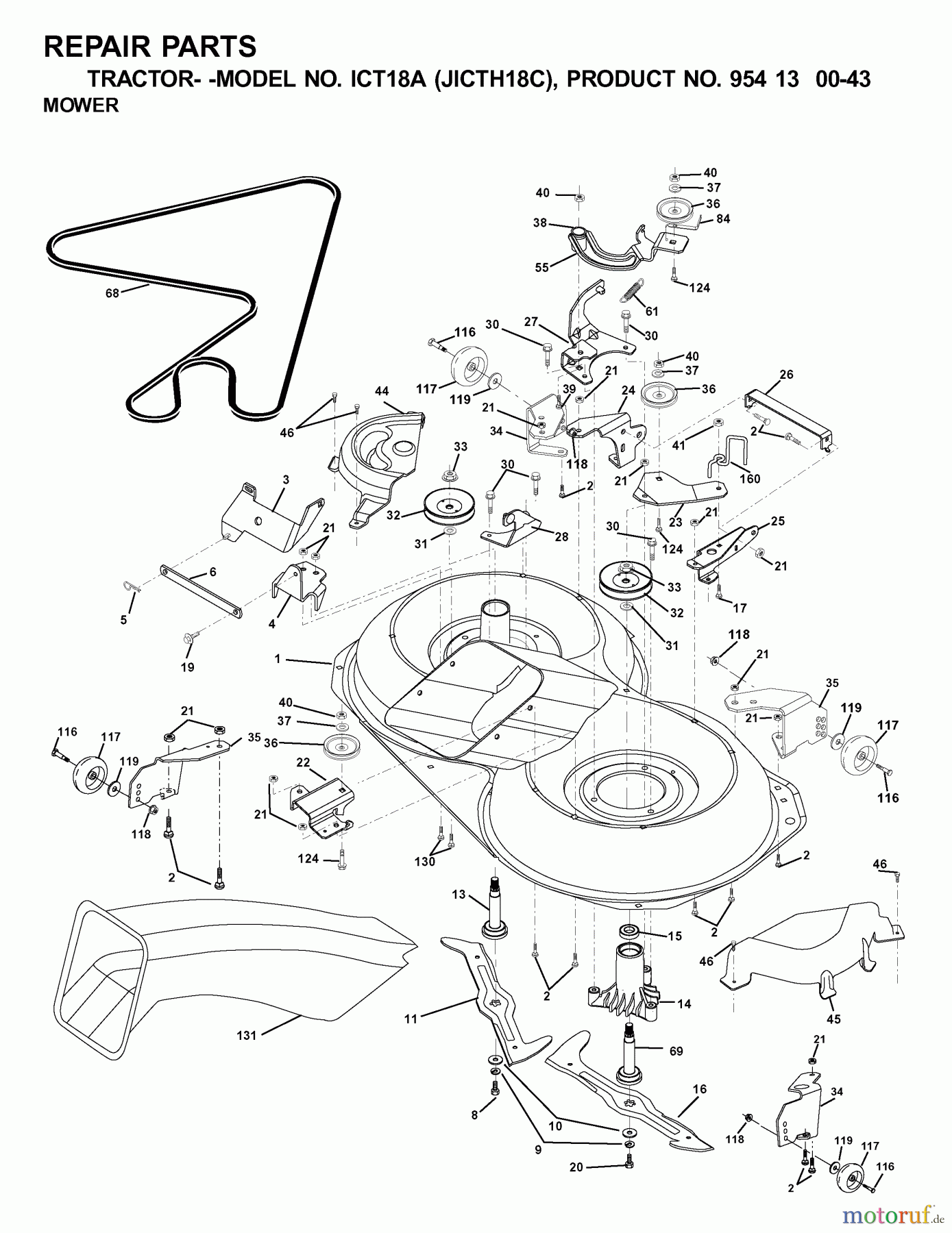 Jonsered Rasen und Garten Traktoren ICT18A (JICTH18C, 954130043) - Jonsered Lawn & Garden Tractor (2001-02) MOWER DECK / CUTTING DECK