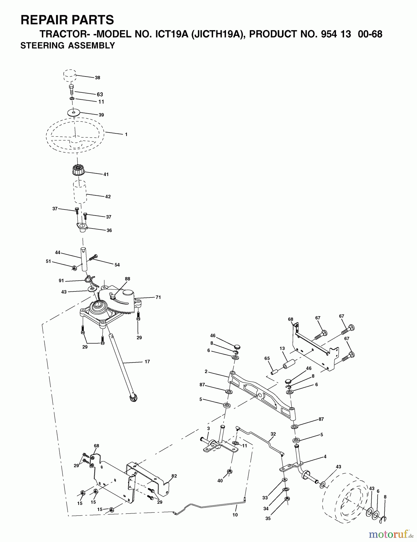  Jonsered Rasen  und Garten Traktoren ICT19A (JICTH19A, 954130068) - Jonsered Lawn & Garden Tractor (2002-02) STEERING