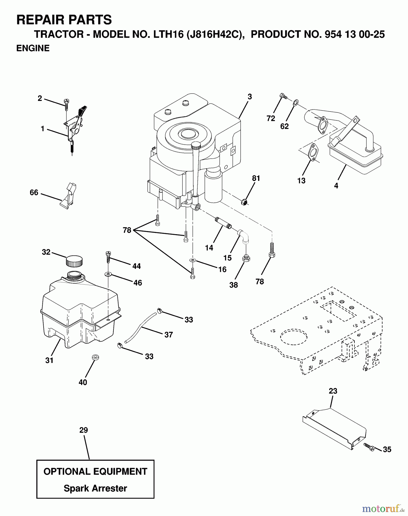Jonsered Rasen und Garten Traktoren LTH16 (J816H42C, 954130025) - Jonsered Lawn & Garden Tractor (1998-12) ENGINE CUTTING EQUIPMENT