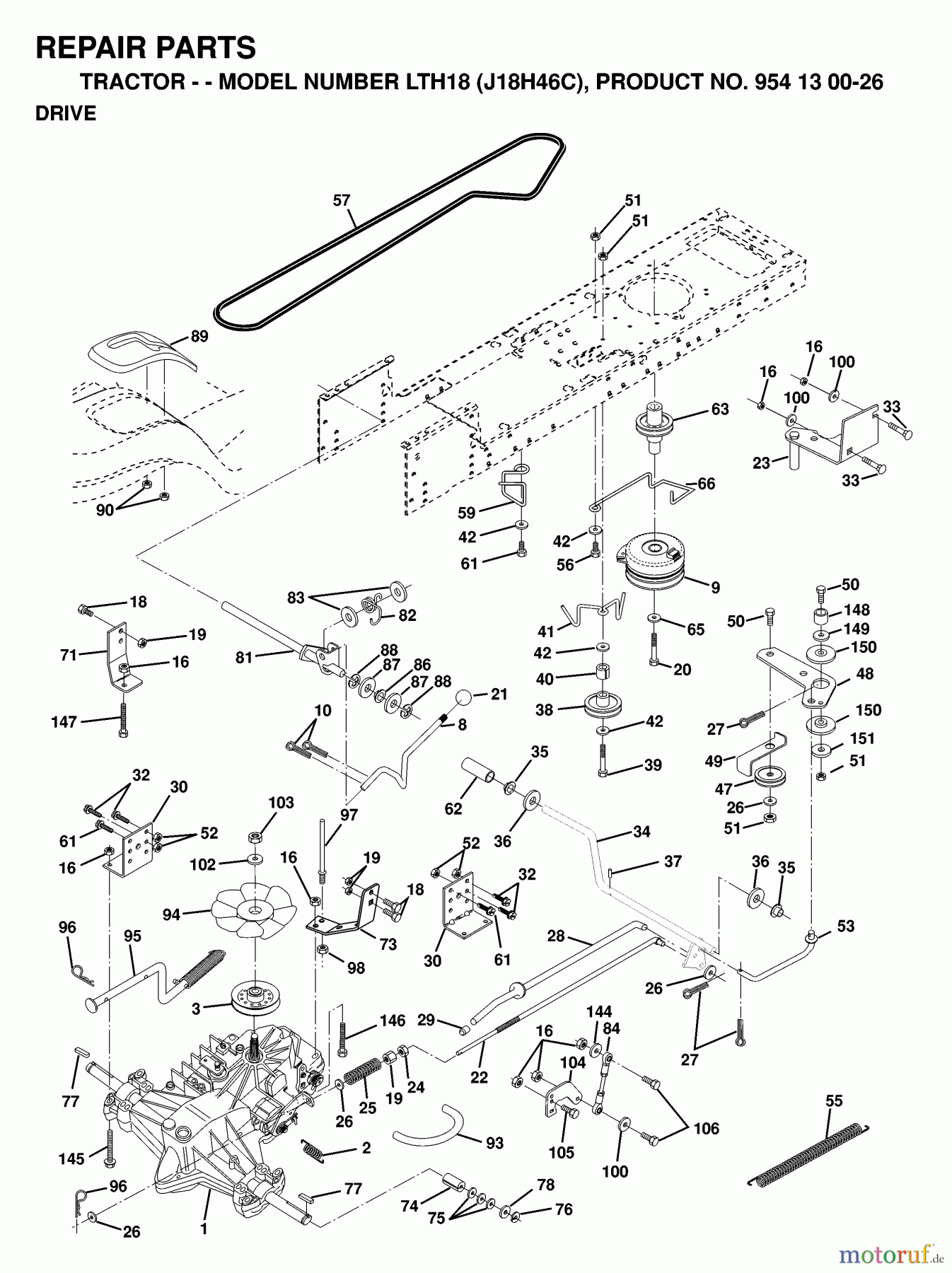 Jonsered Rasen und Garten Traktoren LTH18 (J18H46C, 954130026) - Jonsered Lawn & Garden Tractor (1998-12) DRIVE