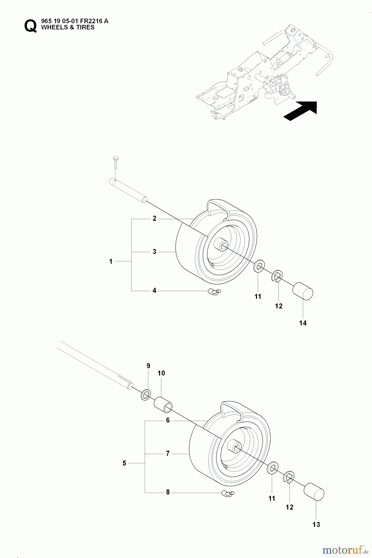  Jonsered Reitermäher FR2216 A (965190501) - Jonsered Rear-Engine Riding Mower (2008-01) WHEELS TIRES