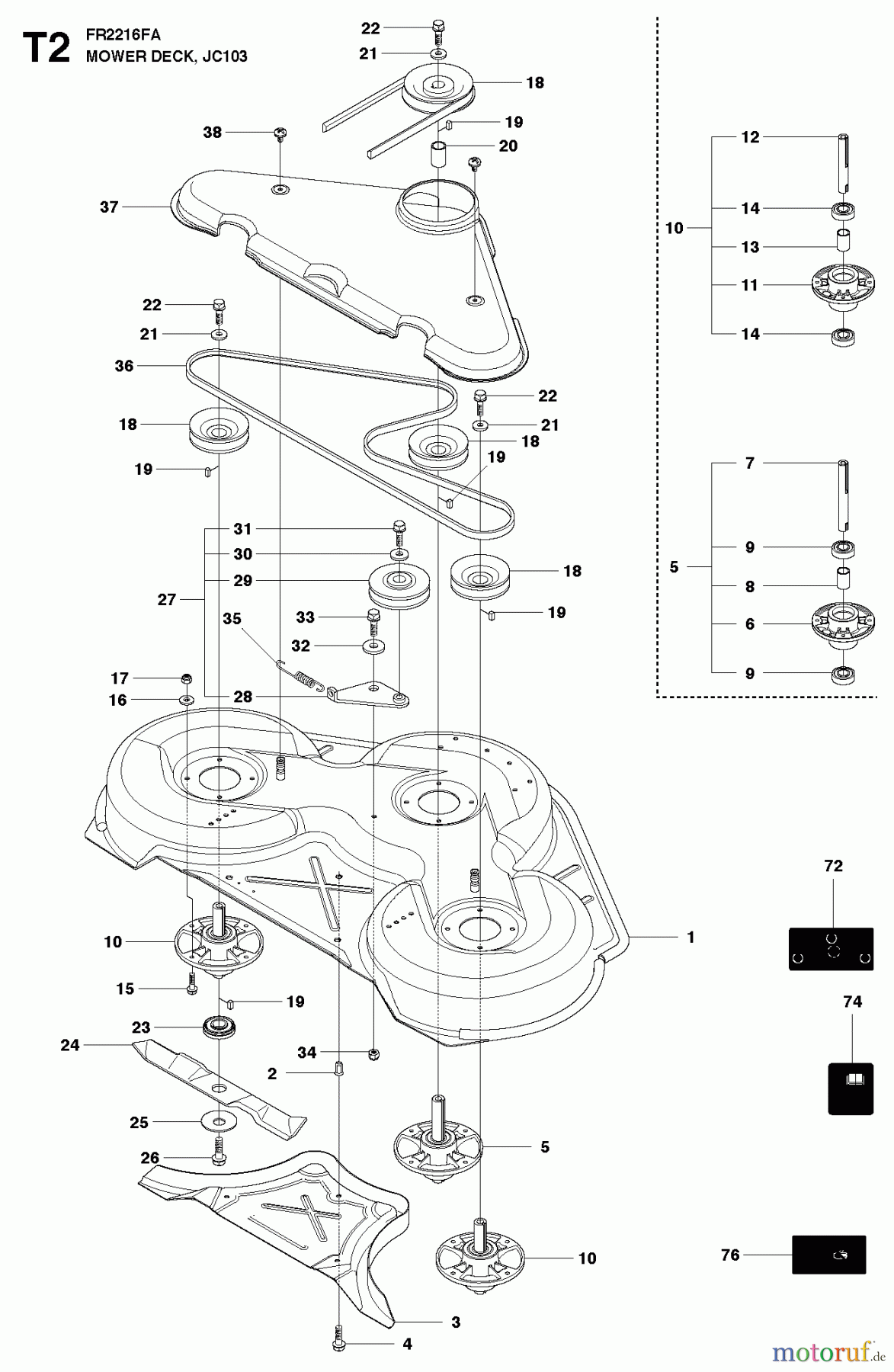 Jonsered Reitermäher FR2216 FR (966414801) - Jonsered Rear-Engine Riding Mower (2010-07) MOWER DECK / CUTTING DECK #3