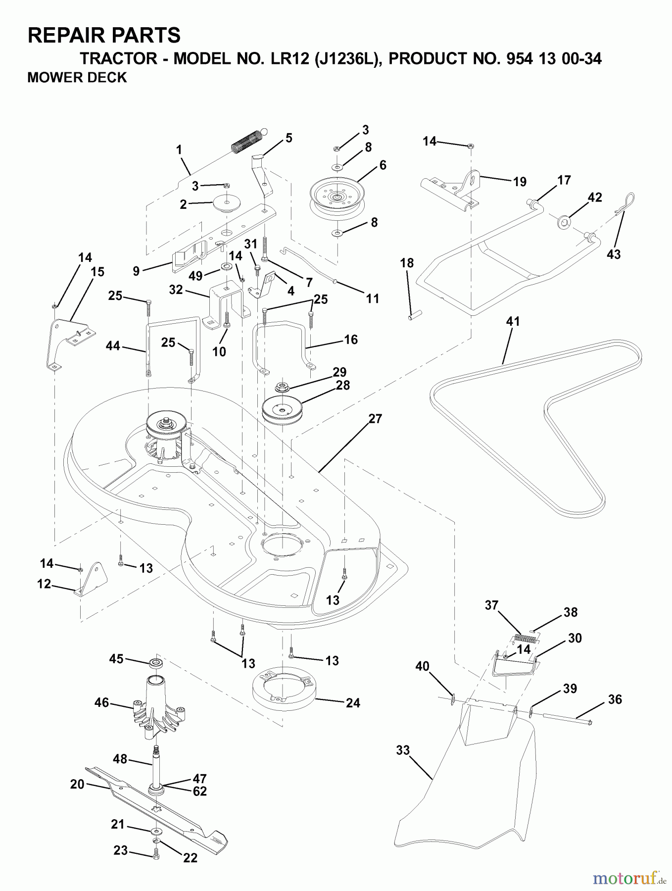 Jonsered Rasen und Garten Traktoren LR12 (J1236L, 954130034) - Jonsered Lawn & Garden Tractor (2000-03) MOWER DECK / CUTTING DECK
